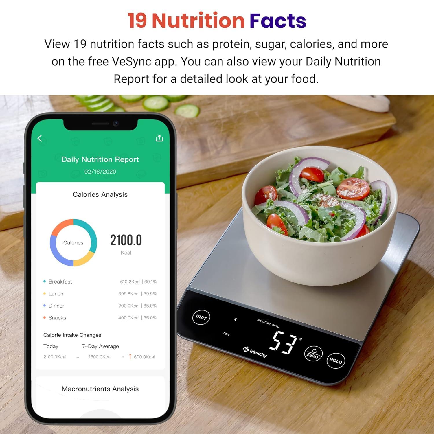 imageEtekcity Food Kitchen Scale Digital Grams and Ounces for Weight Loss Baking Cooking Keto and Meal Prep LCD Display Medium 304 Stainless SteelSmartStainless Steel