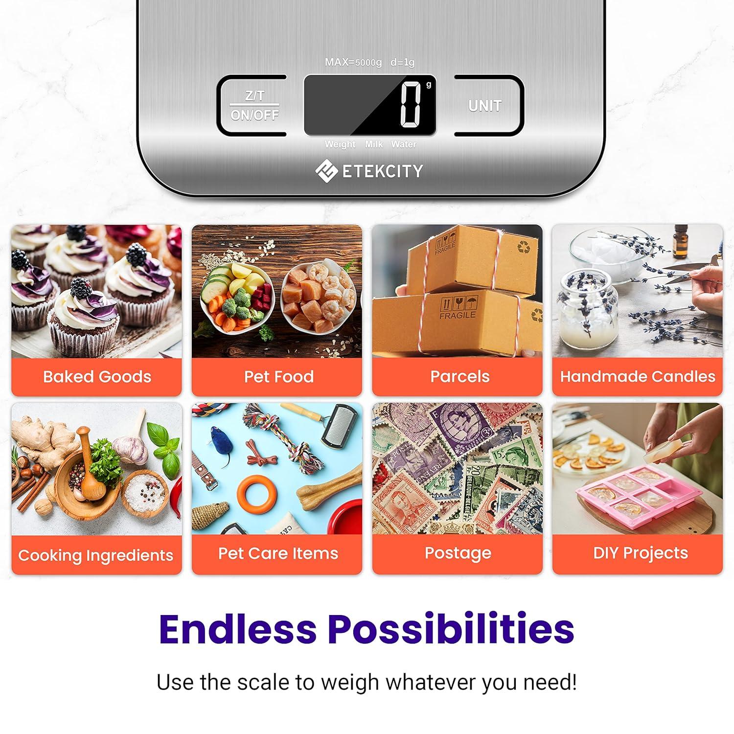 imageEtekcity Food Kitchen Scale Digital Grams and Ounces for Weight Loss Baking Cooking Keto and Meal Prep LCD Display Medium 304 Stainless SteelStainless Steel