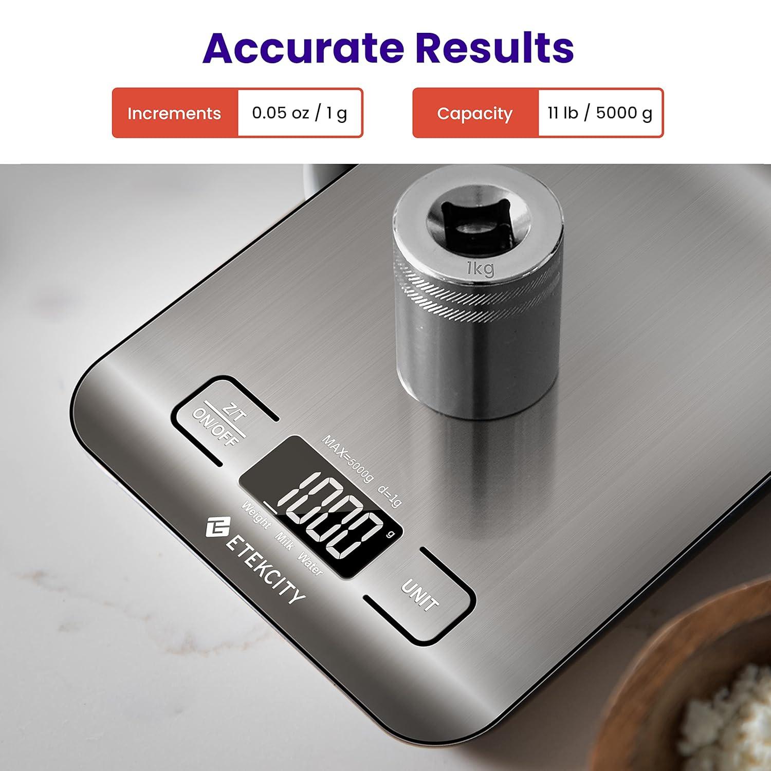 imageEtekcity Food Kitchen Scale Digital Grams and Ounces for Weight Loss Baking Cooking Keto and Meal Prep LCD Display Medium 304 Stainless SteelStainless Steel