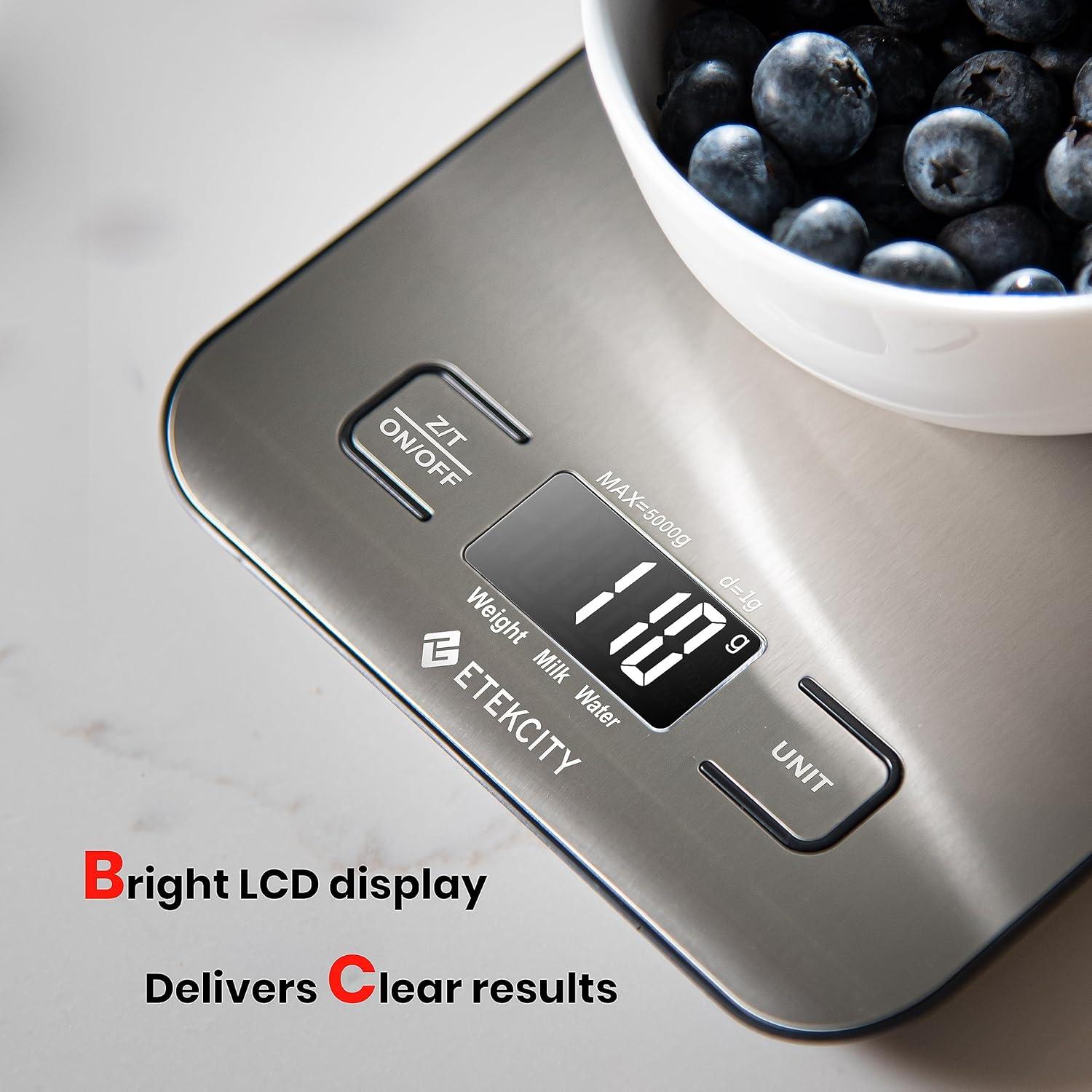 imageEtekcity Food Kitchen Scale Digital Grams and Ounces for Weight Loss Baking Cooking Keto and Meal Prep LCD Display Medium 304 Stainless SteelStainless Steel
