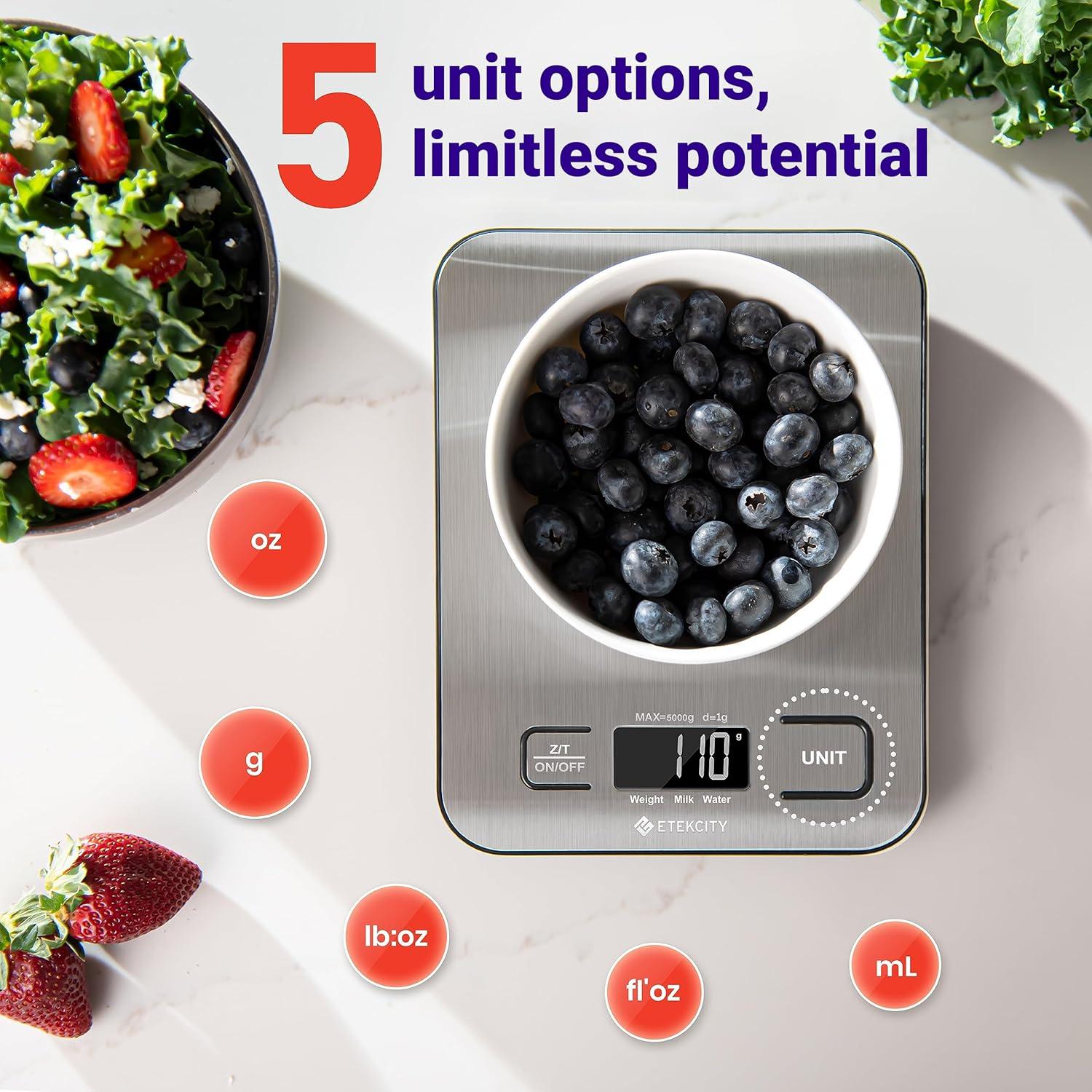 imageEtekcity Food Kitchen Scale Digital Grams and Ounces for Weight Loss Baking Cooking Keto and Meal Prep LCD Display Medium 304 Stainless SteelStainless Steel