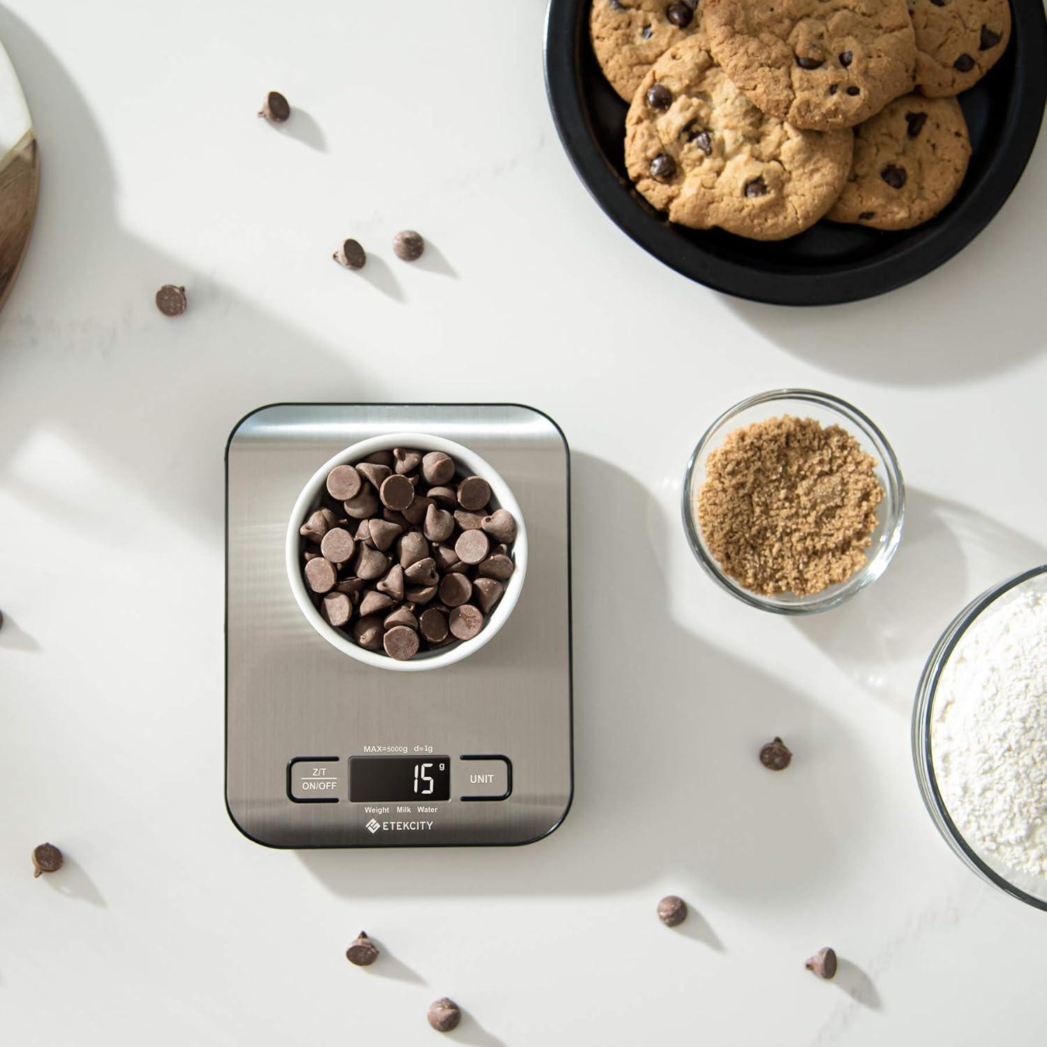imageEtekcity Food Kitchen Scale Digital Grams and Ounces for Weight Loss Baking Cooking Keto and Meal Prep LCD Display Medium 304 Stainless SteelStainless Steel