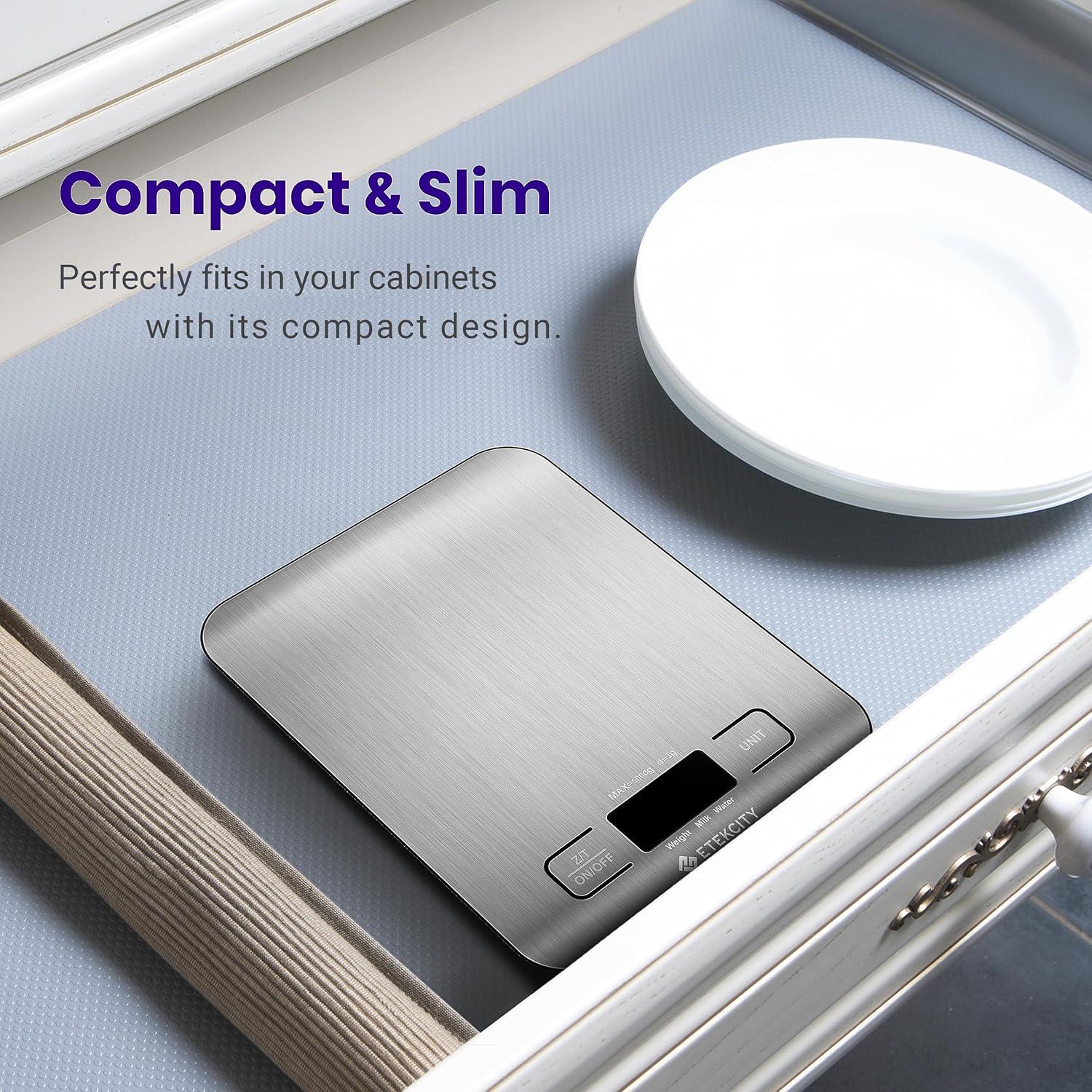 imageEtekcity Food Kitchen Scale Digital Grams and Ounces for Weight Loss Baking Cooking Keto and Meal Prep LCD Display Medium 304 Stainless SteelStainless Steel