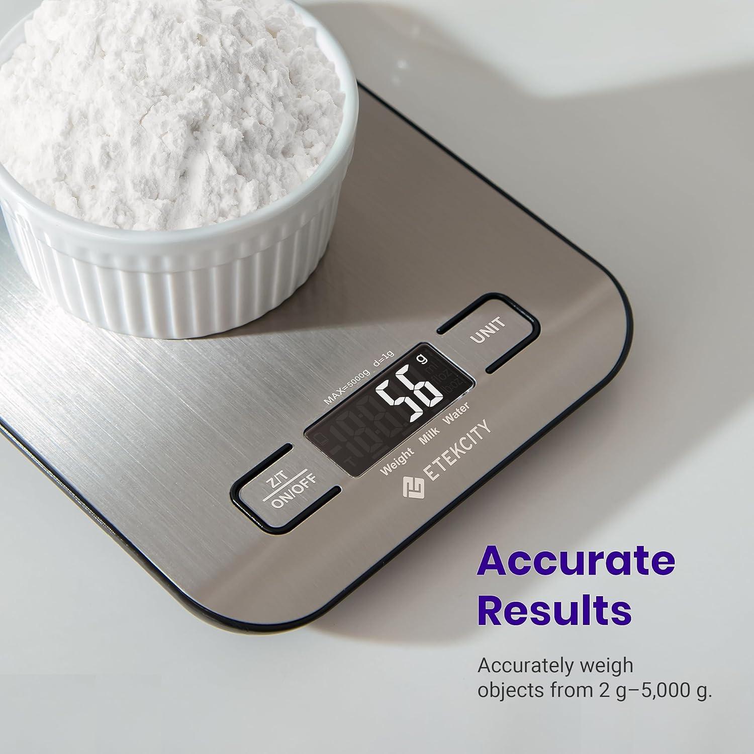 imageEtekcity Food Kitchen Scale Digital Grams and Ounces for Weight Loss Baking Cooking Keto and Meal Prep LCD Display Medium 304 Stainless SteelStainless Steel