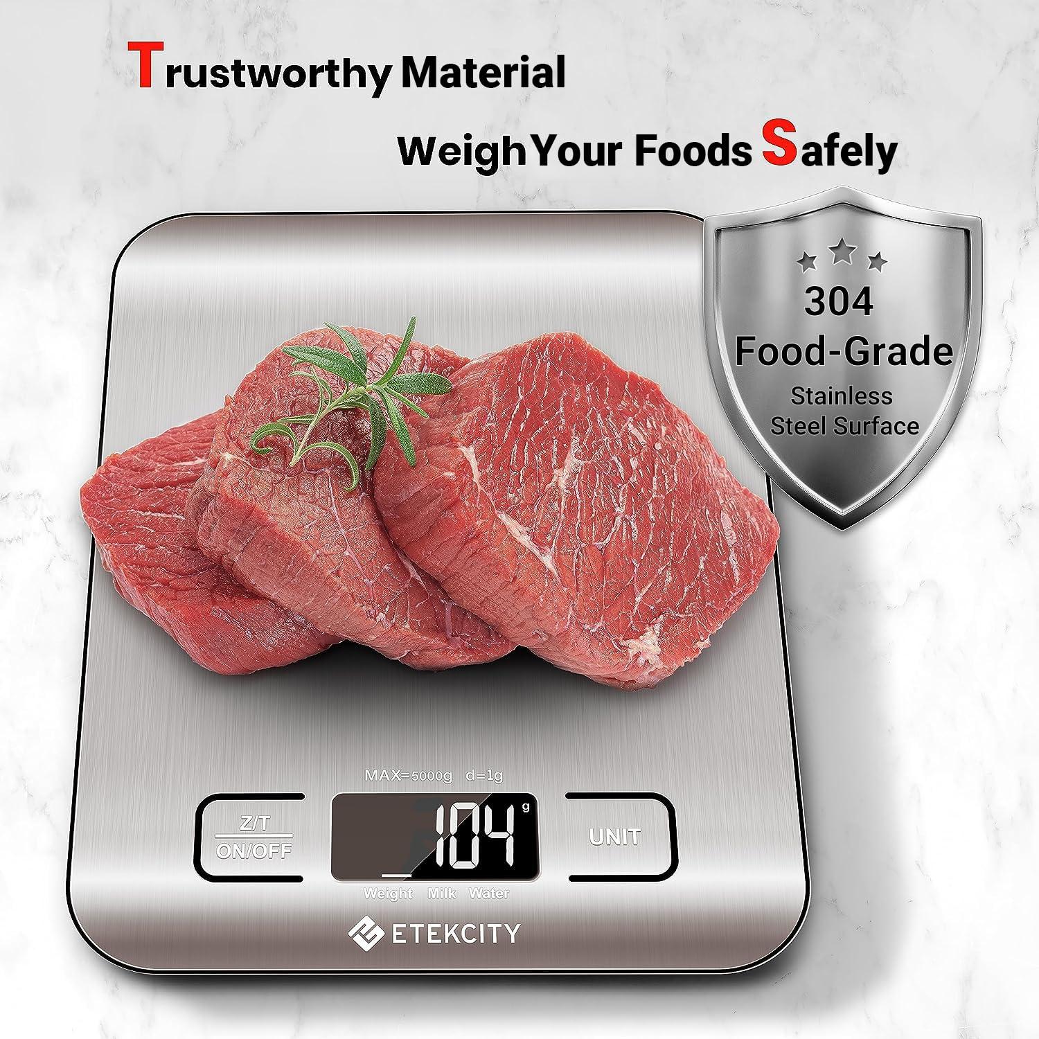 imageEtekcity Food Kitchen Scale Digital Grams and Ounces for Weight Loss Baking Cooking Keto and Meal Prep LCD Display Medium 304 Stainless SteelStainless Steel