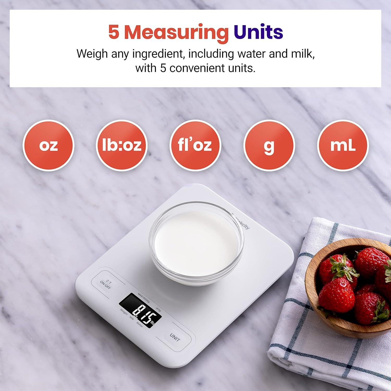 imageEtekcity Food Kitchen Scale Digital Grams and Ounces for Weight Loss Baking Cooking Keto and Meal Prep LCD Display Medium 304 Stainless SteelWhite