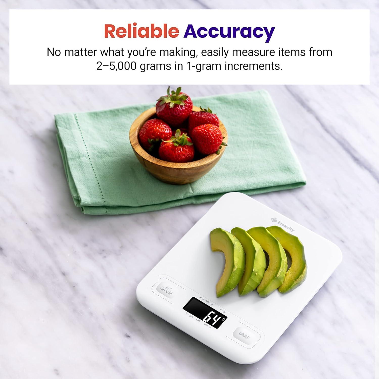 imageEtekcity Food Kitchen Scale Digital Grams and Ounces for Weight Loss Baking Cooking Keto and Meal Prep LCD Display Medium 304 Stainless SteelWhite