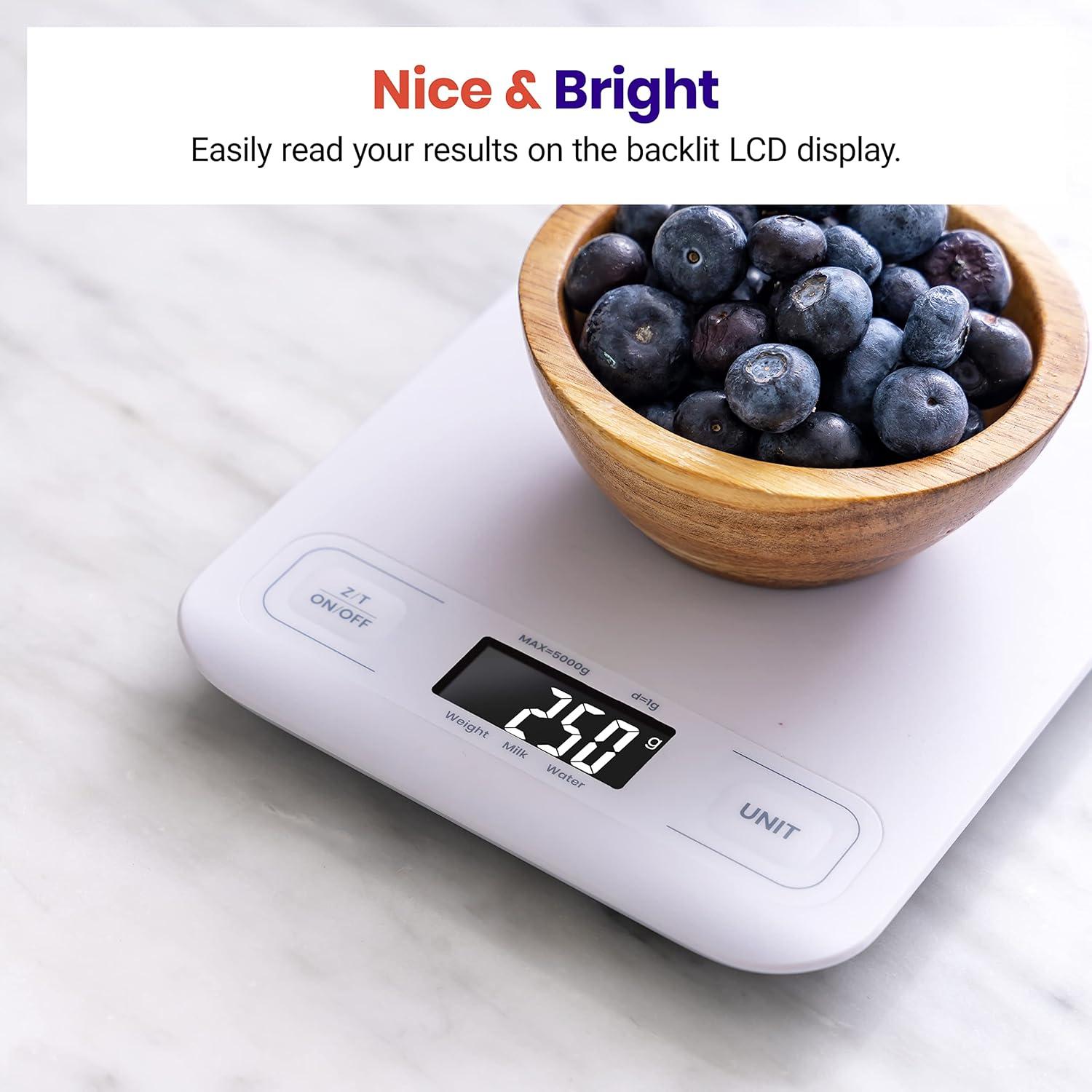 imageEtekcity Food Kitchen Scale Digital Grams and Ounces for Weight Loss Baking Cooking Keto and Meal Prep LCD Display Medium 304 Stainless SteelWhite