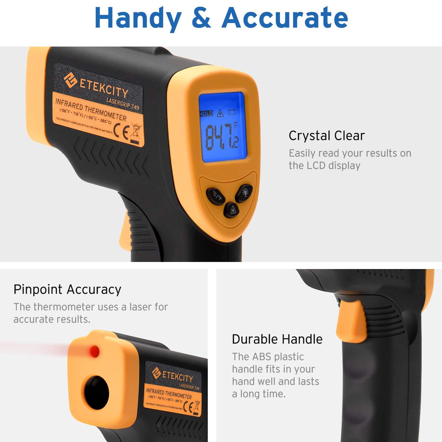 imageEtekcity Infrared Thermometer 749 Not for Human Temperature Gun NonContact Digital Lasergrip with LCD Backlit Display 58 to 716 50 to 380 BlackYellowYellow