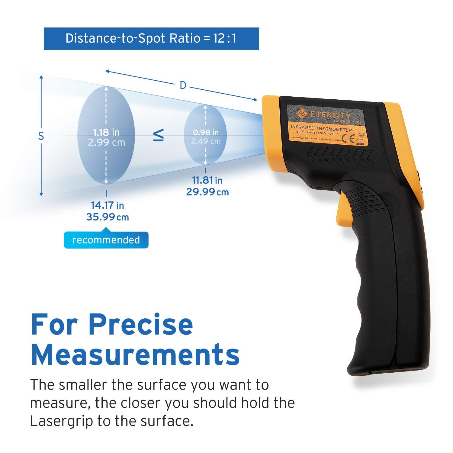 imageEtekcity Infrared Thermometer 749 Not for Human Temperature Gun NonContact Digital Lasergrip with LCD Backlit Display 58 to 716 50 to 380 BlackYellowYellow