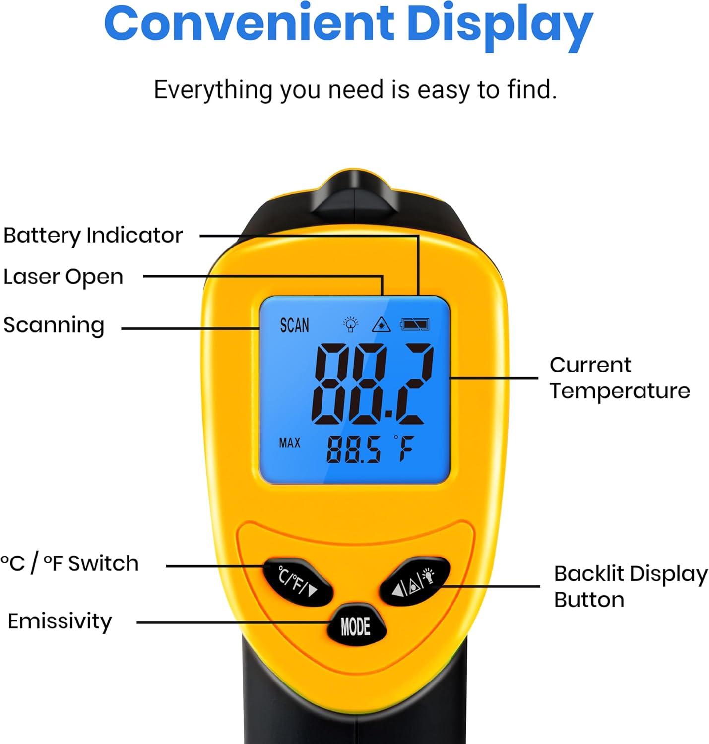 imageEtekcity Infrared Thermometer Temperature Gun 1080 58F to 1130F for Meat Food Pizza Oven Griddle Accessories Heat Gun for Cooking Kitchen Fridge ReptileBBQBlack Yellow