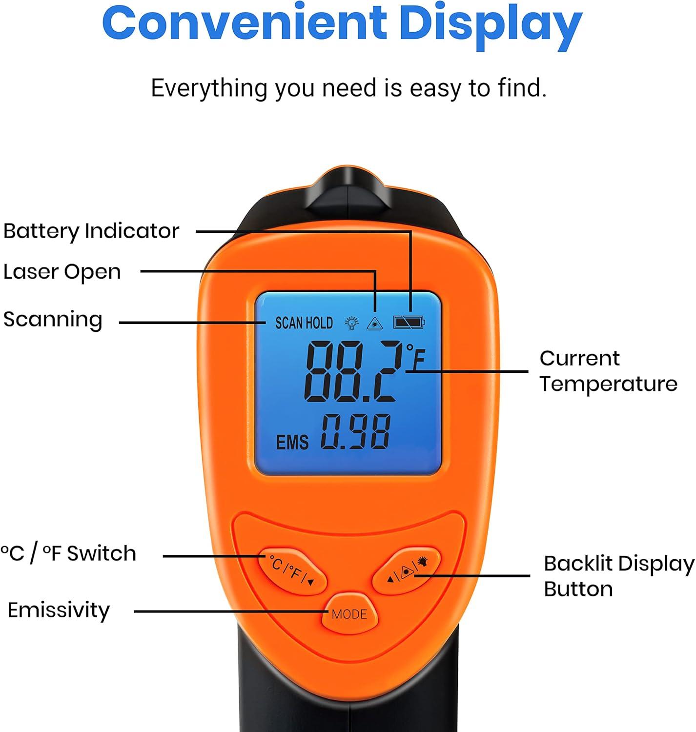 imageEtekcity Infrared Thermometer Temperature Gun 1080 58F to 1130F for Meat Food Pizza Oven Griddle Accessories Heat Gun for Cooking Kitchen Fridge ReptileBBQOrange