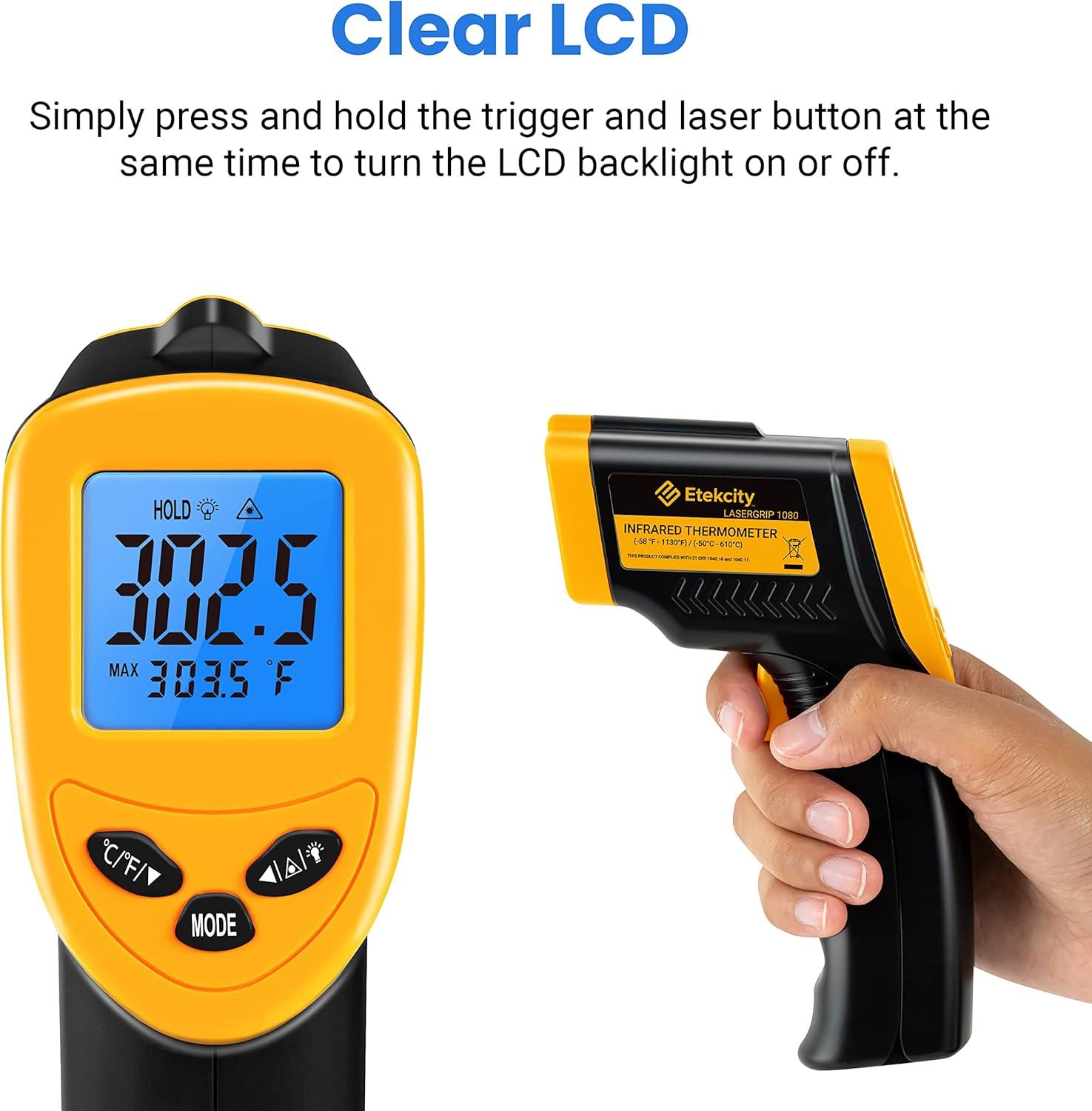 imageEtekcity Infrared Thermometer Temperature Gun 1080 58F to 1130F for Meat Food Pizza Oven Griddle Accessories Heat Gun for Cooking Kitchen Fridge ReptileBBQBlack Yellow