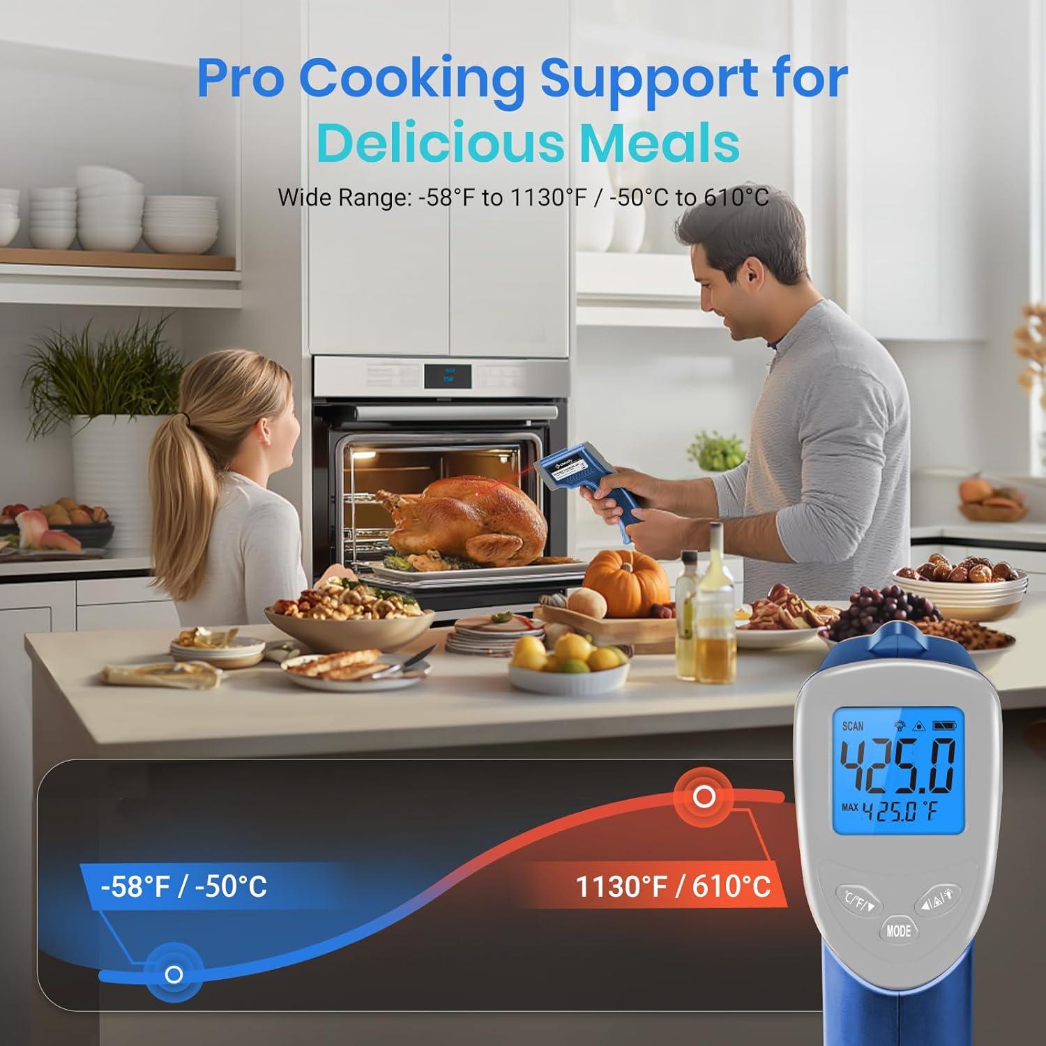 imageEtekcity Infrared Thermometer Temperature Gun 1080 58F to 1130F for Meat Food Pizza Oven Griddle Accessories Heat Gun for Cooking Kitchen Fridge ReptileBBQBlue