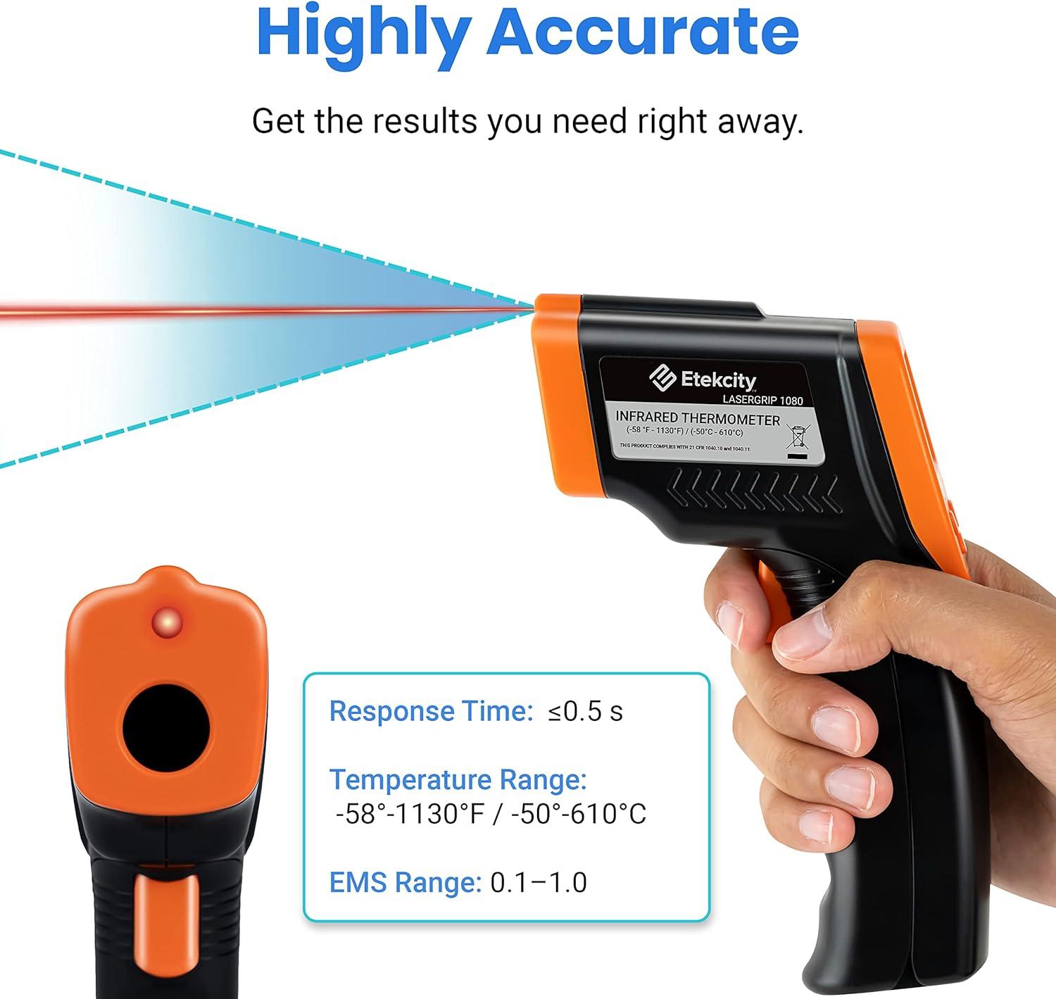 imageEtekcity Infrared Thermometer Temperature Gun 1080 58F to 1130F for Meat Food Pizza Oven Griddle Accessories Heat Gun for Cooking Kitchen Fridge ReptileBBQOrange