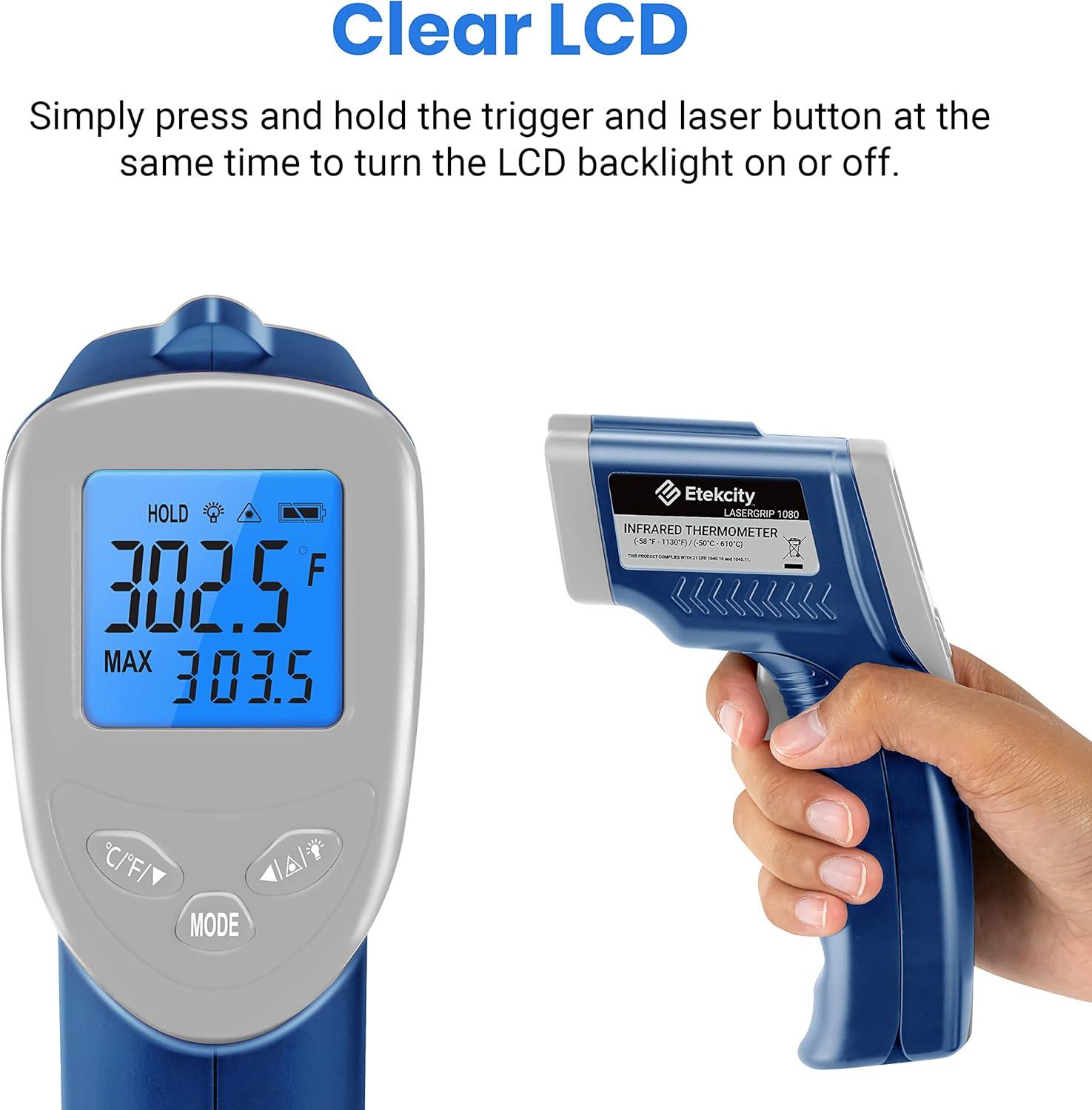 imageEtekcity Infrared Thermometer Temperature Gun 1080 58F to 1130F for Meat Food Pizza Oven Griddle Accessories Heat Gun for Cooking Kitchen Fridge ReptileBBQBlue