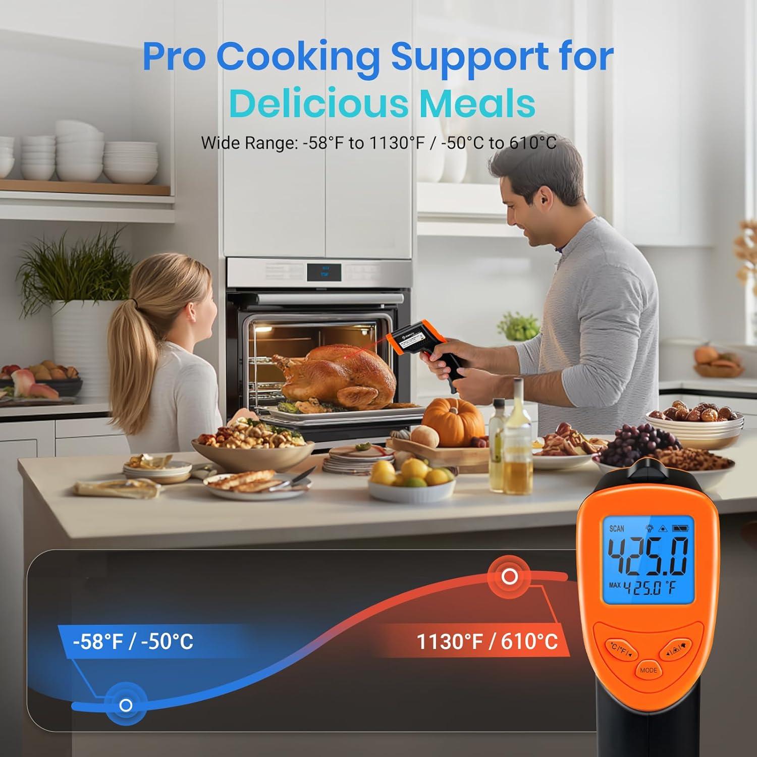 imageEtekcity Infrared Thermometer Temperature Gun 1080 58F to 1130F for Meat Food Pizza Oven Griddle Accessories Heat Gun for Cooking Kitchen Fridge ReptileBBQOrange