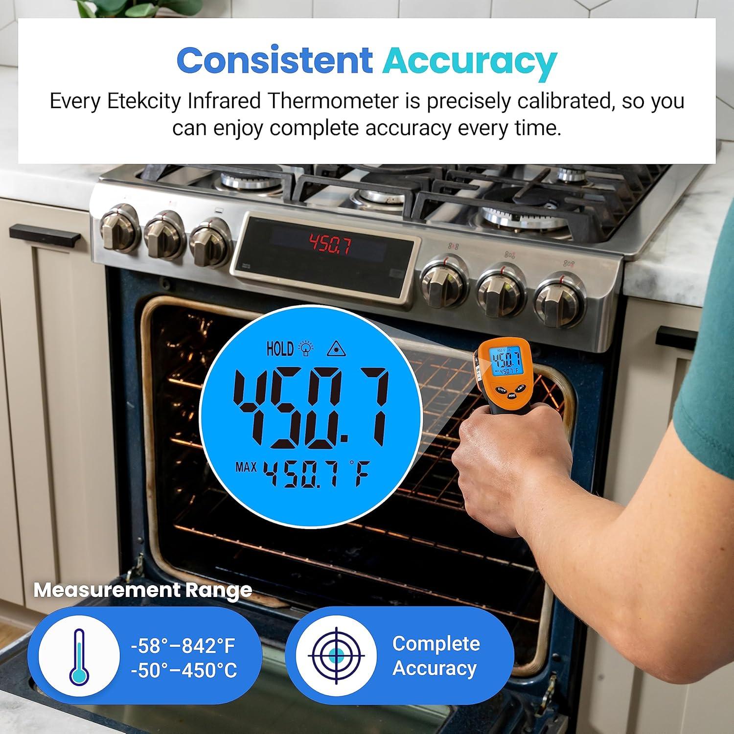 imageEtekcity Infrared Thermometer Temperature Gun 800 58 to 1382 with 161 DTS Ratio Digital Laser Temp IR Tool for Cooking Pizza Oven Griddle Fridge Engine Pool Non Contact YellowOrange