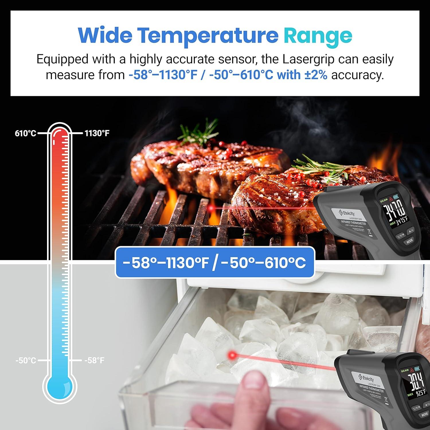 imageEtekcity Infrared Thermometer Temperature Gun 800 58 to 1382 with 161 DTS Ratio Digital Laser Temp IR Tool for Cooking Pizza Oven Griddle Fridge Engine Pool Non Contact YellowBlack