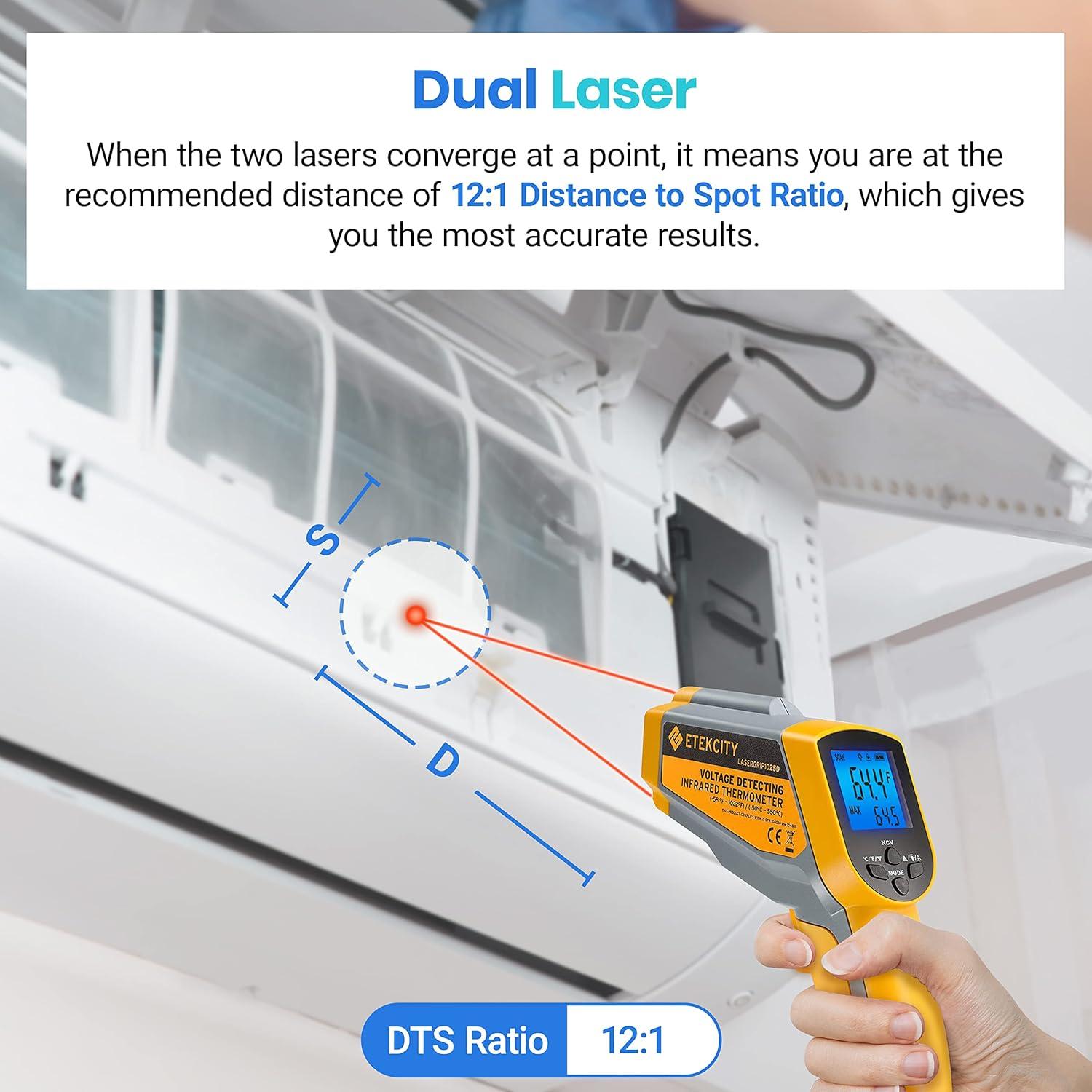 imageEtekcity Infrared Thermometer Temperature Gun 800 58 to 1382 with 161 DTS Ratio Digital Laser Temp IR Tool for Cooking Pizza Oven Griddle Fridge Engine Pool Non Contact YellowYellow