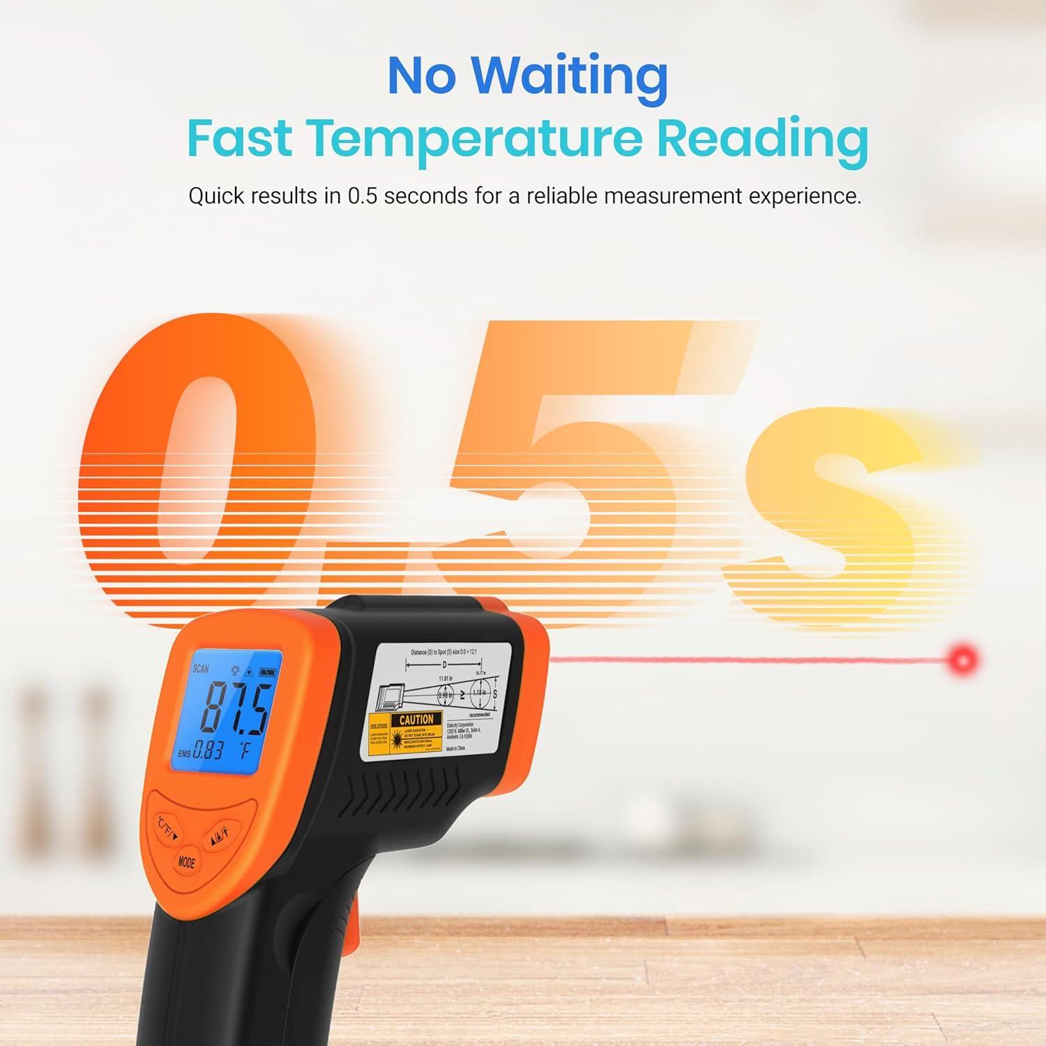 imageEtekcity Infrared Thermometer Temperature Gun 800 58 to 1382 with 161 DTS Ratio Digital Laser Temp IR Tool for Cooking Pizza Oven Griddle Fridge Engine Pool Non Contact YellowOrange