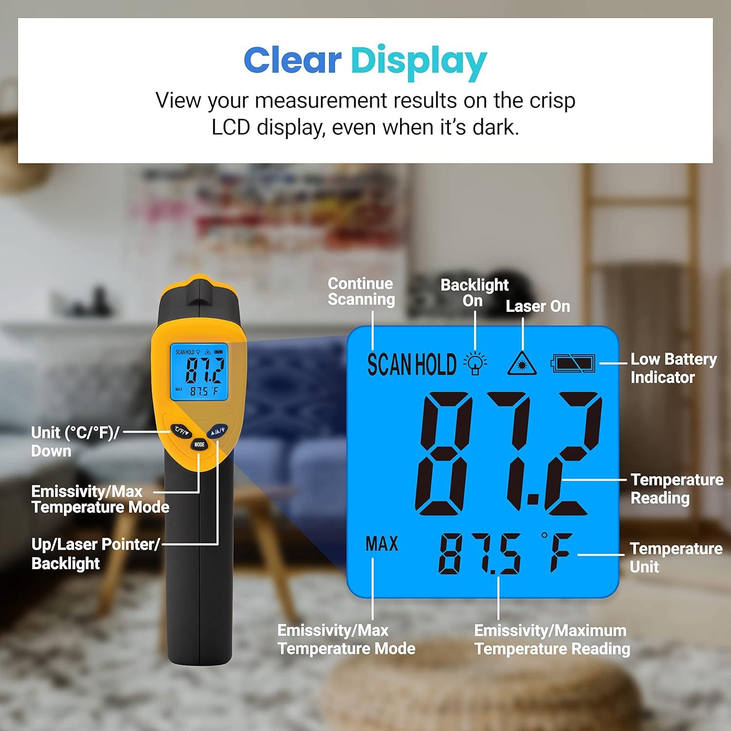 imageEtekcity Infrared Thermometer Temperature Gun 800 58 to 1382 with 161 DTS Ratio Digital Laser Temp IR Tool for Cooking Pizza Oven Griddle Fridge Engine Pool Non Contact YellowDark Yellow