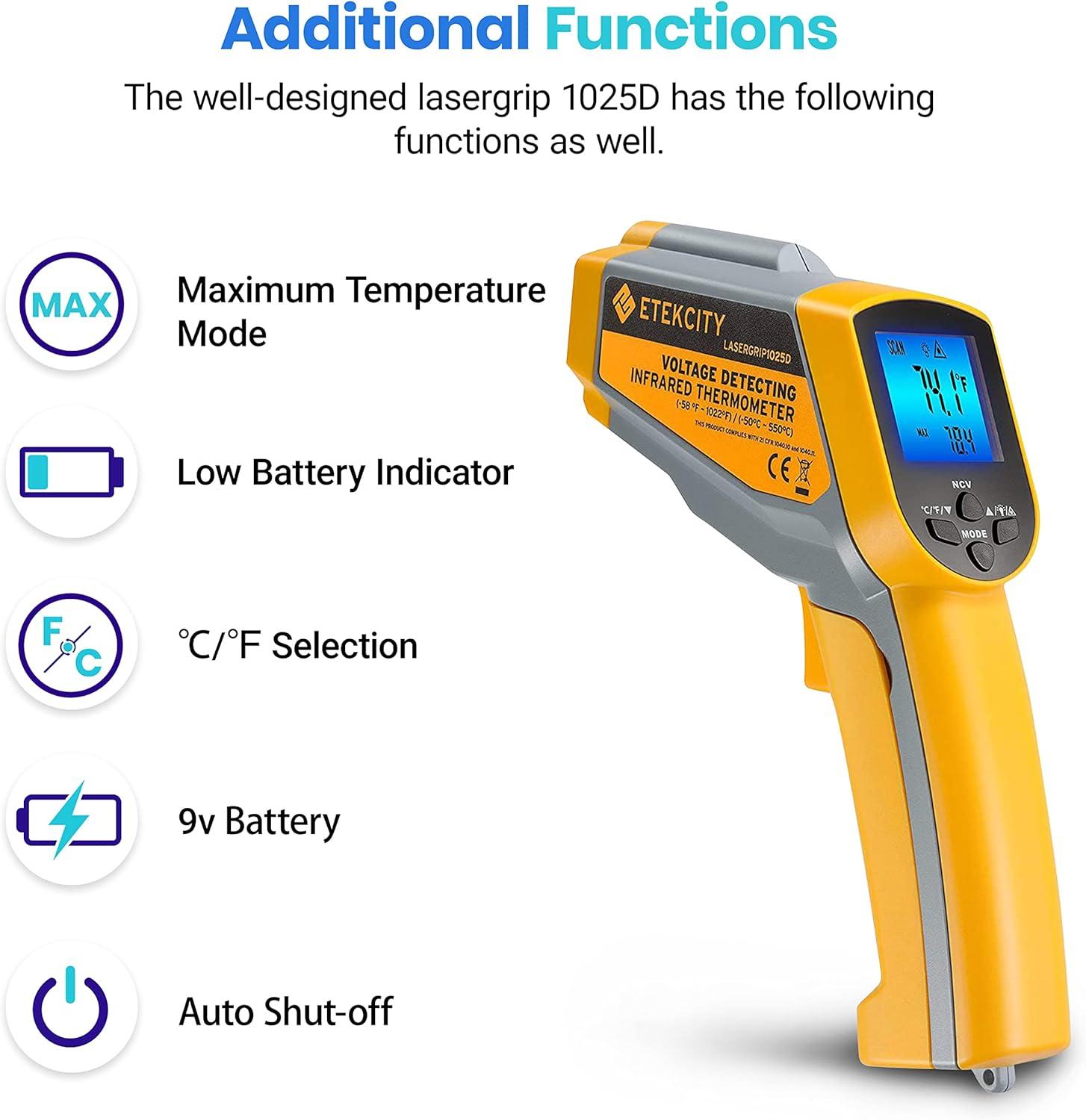 imageEtekcity Infrared Thermometer Temperature Gun 800 58 to 1382 with 161 DTS Ratio Digital Laser Temp IR Tool for Cooking Pizza Oven Griddle Fridge Engine Pool Non Contact YellowYellow