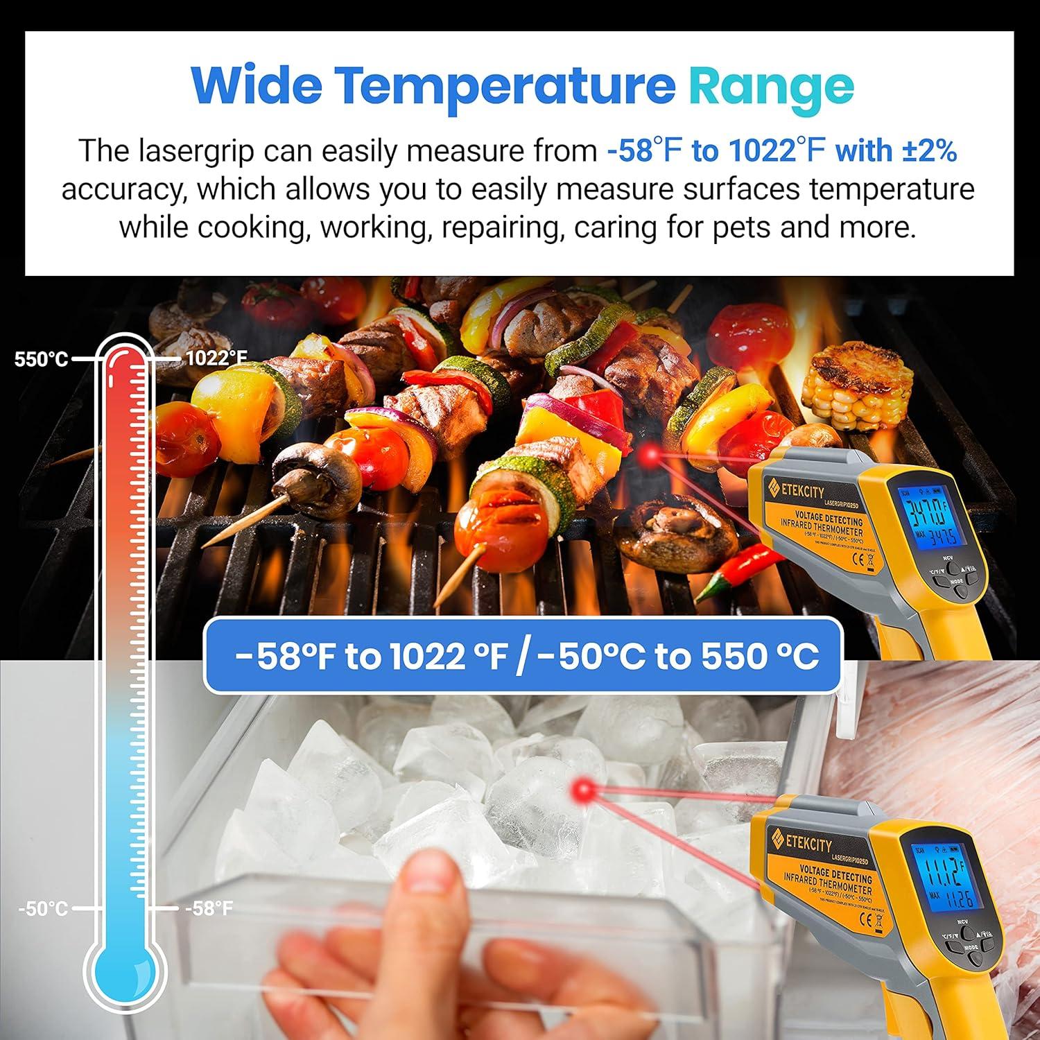 imageEtekcity Infrared Thermometer Temperature Gun 800 58 to 1382 with 161 DTS Ratio Digital Laser Temp IR Tool for Cooking Pizza Oven Griddle Fridge Engine Pool Non Contact YellowYellow