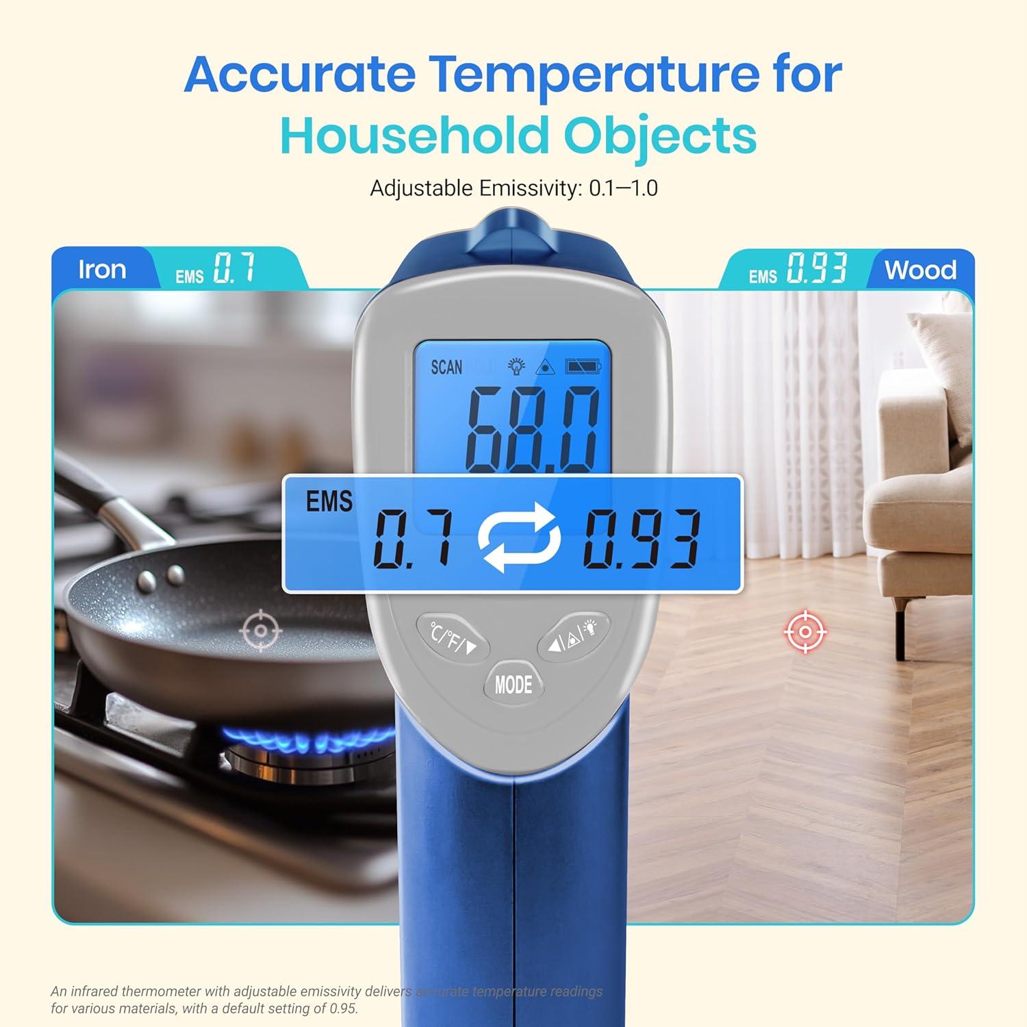 imageEtekcity Infrared Thermometer Temperature Gun 800 58 to 1382 with 161 DTS Ratio Digital Laser Temp IR Tool for Cooking Pizza Oven Griddle Fridge Engine Pool Non Contact YellowBlue