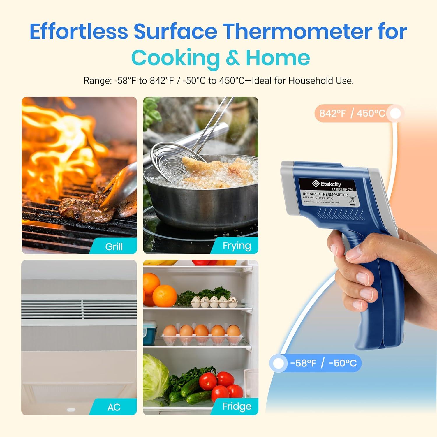 imageEtekcity Infrared Thermometer Temperature Gun 800 58 to 1382 with 161 DTS Ratio Digital Laser Temp IR Tool for Cooking Pizza Oven Griddle Fridge Engine Pool Non Contact YellowBlue