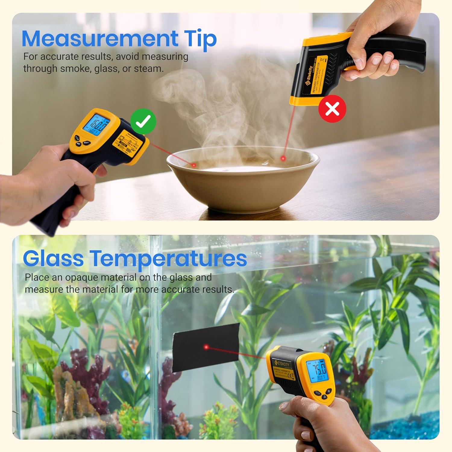 imageEtekcity Infrared Thermometer Temperature Gun 800 58 to 1382 with 161 DTS Ratio Digital Laser Temp IR Tool for Cooking Pizza Oven Griddle Fridge Engine Pool Non Contact YellowDark Yellow