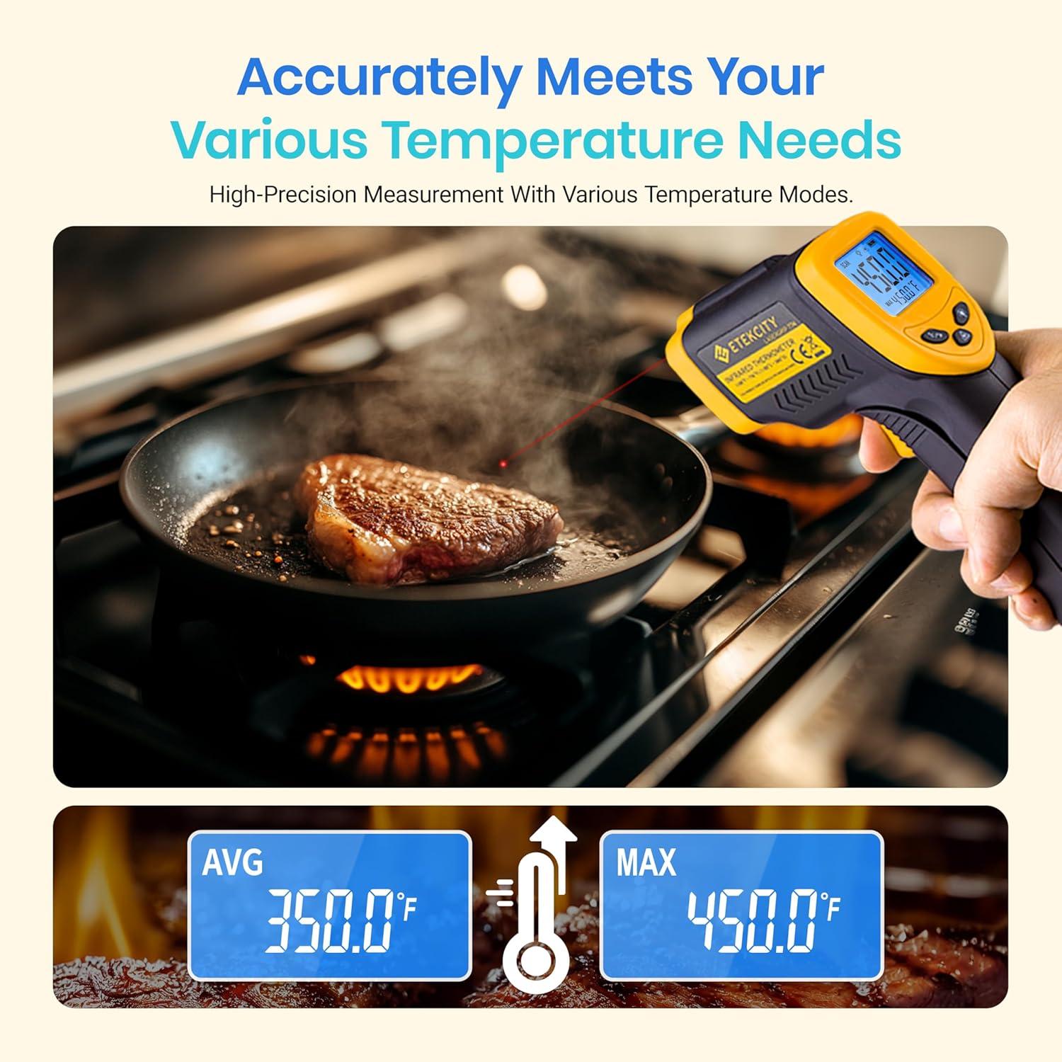 imageEtekcity Infrared Thermometer Temperature Gun 800 58 to 1382 with 161 DTS Ratio Digital Laser Temp IR Tool for Cooking Pizza Oven Griddle Fridge Engine Pool Non Contact YellowYellow