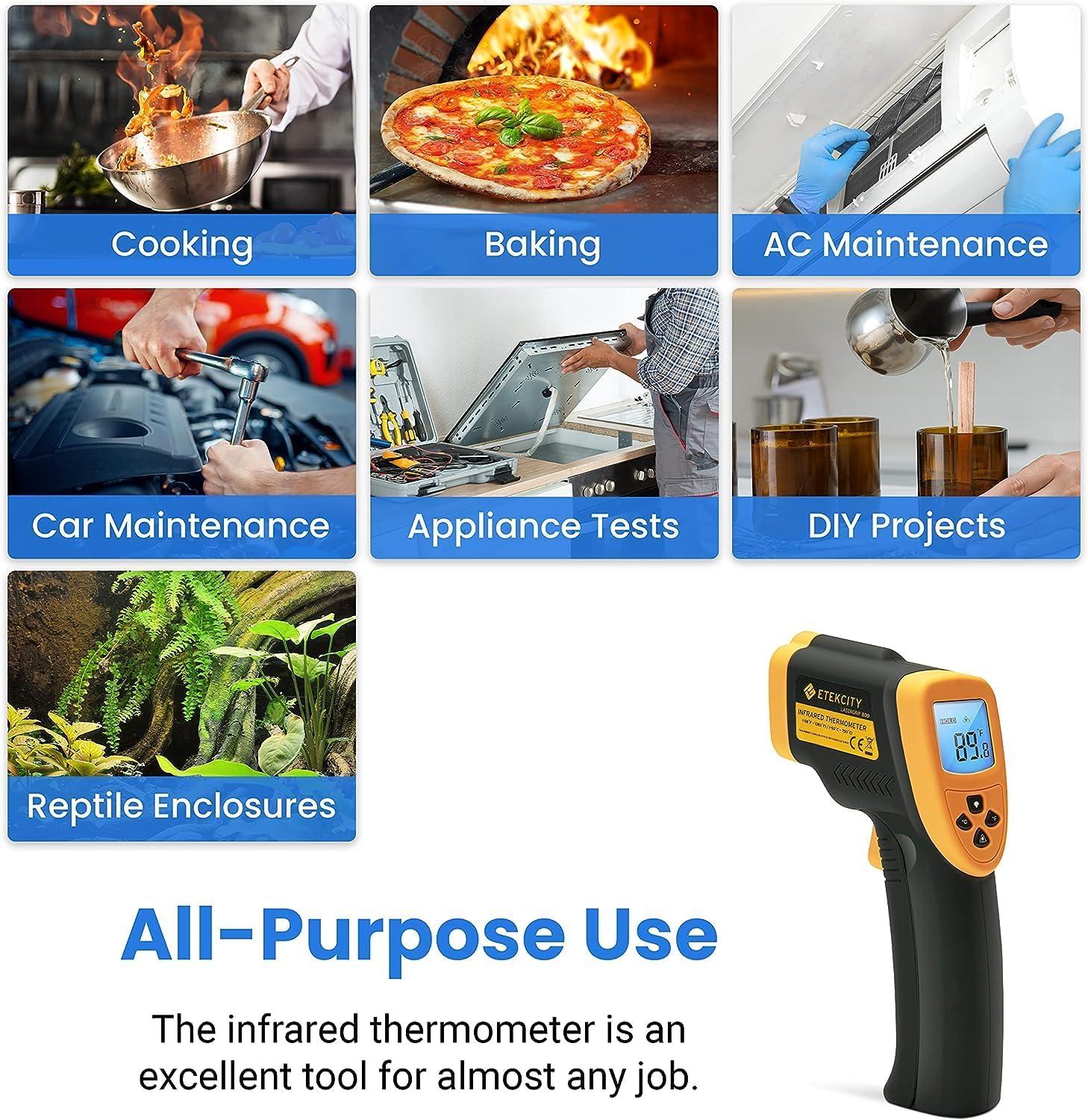 imageEtekcity Infrared Thermometer Temperature Gun 800 58 to 1382 with 161 DTS Ratio Digital Laser Temp IR Tool for Cooking Pizza Oven Griddle Fridge Engine Pool Non Contact YellowLight Yellow