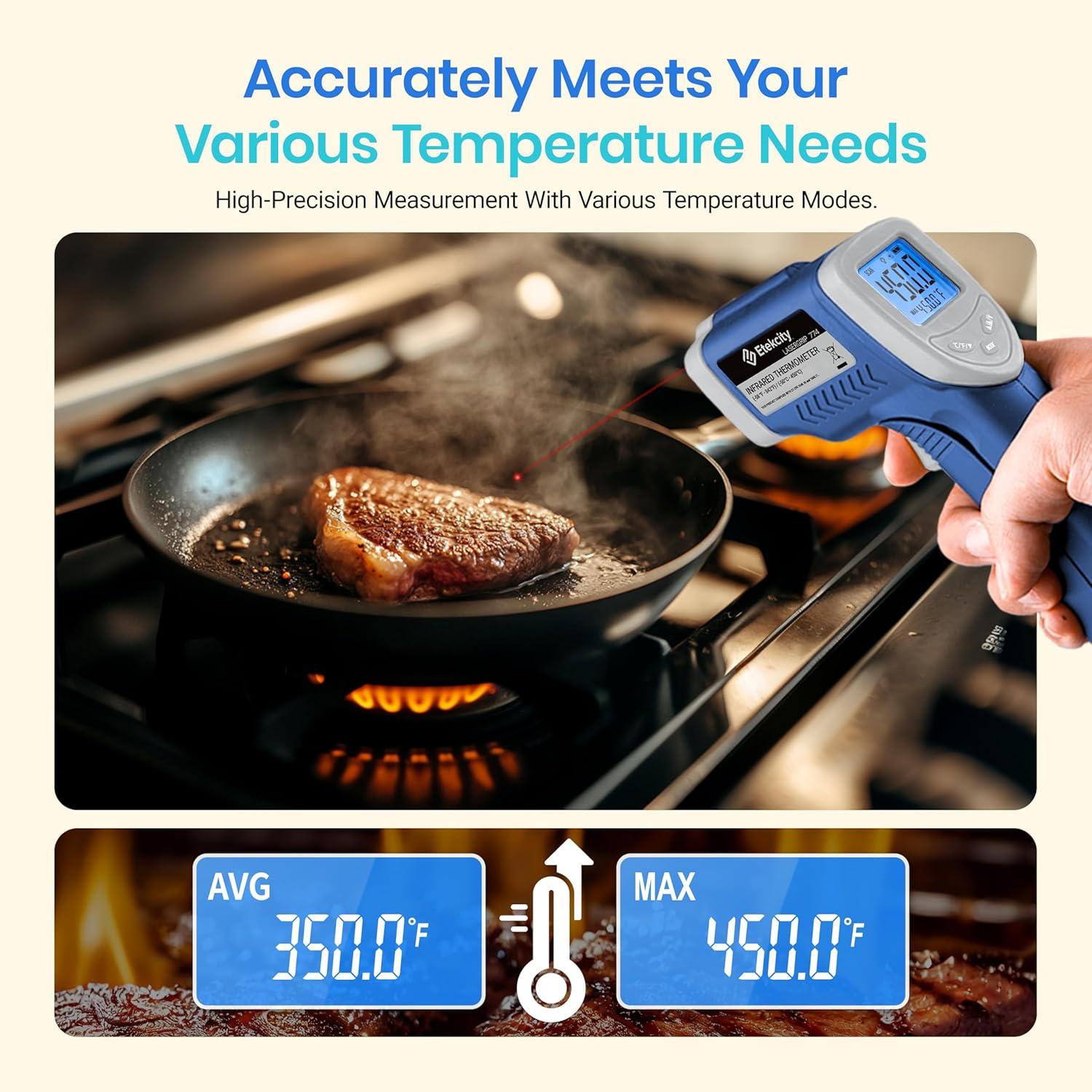 imageEtekcity Infrared Thermometer Temperature Gun 800 58 to 1382 with 161 DTS Ratio Digital Laser Temp IR Tool for Cooking Pizza Oven Griddle Fridge Engine Pool Non Contact YellowBlue