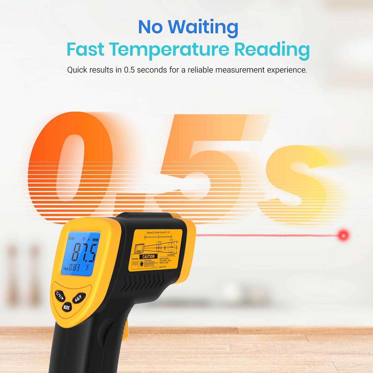 imageEtekcity Infrared Thermometer Temperature Gun 800 58 to 1382 with 161 DTS Ratio Digital Laser Temp IR Tool for Cooking Pizza Oven Griddle Fridge Engine Pool Non Contact YellowYellow