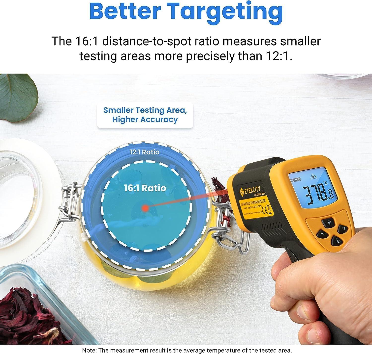 imageEtekcity Infrared Thermometer Temperature Gun 800 58 to 1382 with 161 DTS Ratio Digital Laser Temp IR Tool for Cooking Pizza Oven Griddle Fridge Engine Pool Non Contact YellowLight Yellow