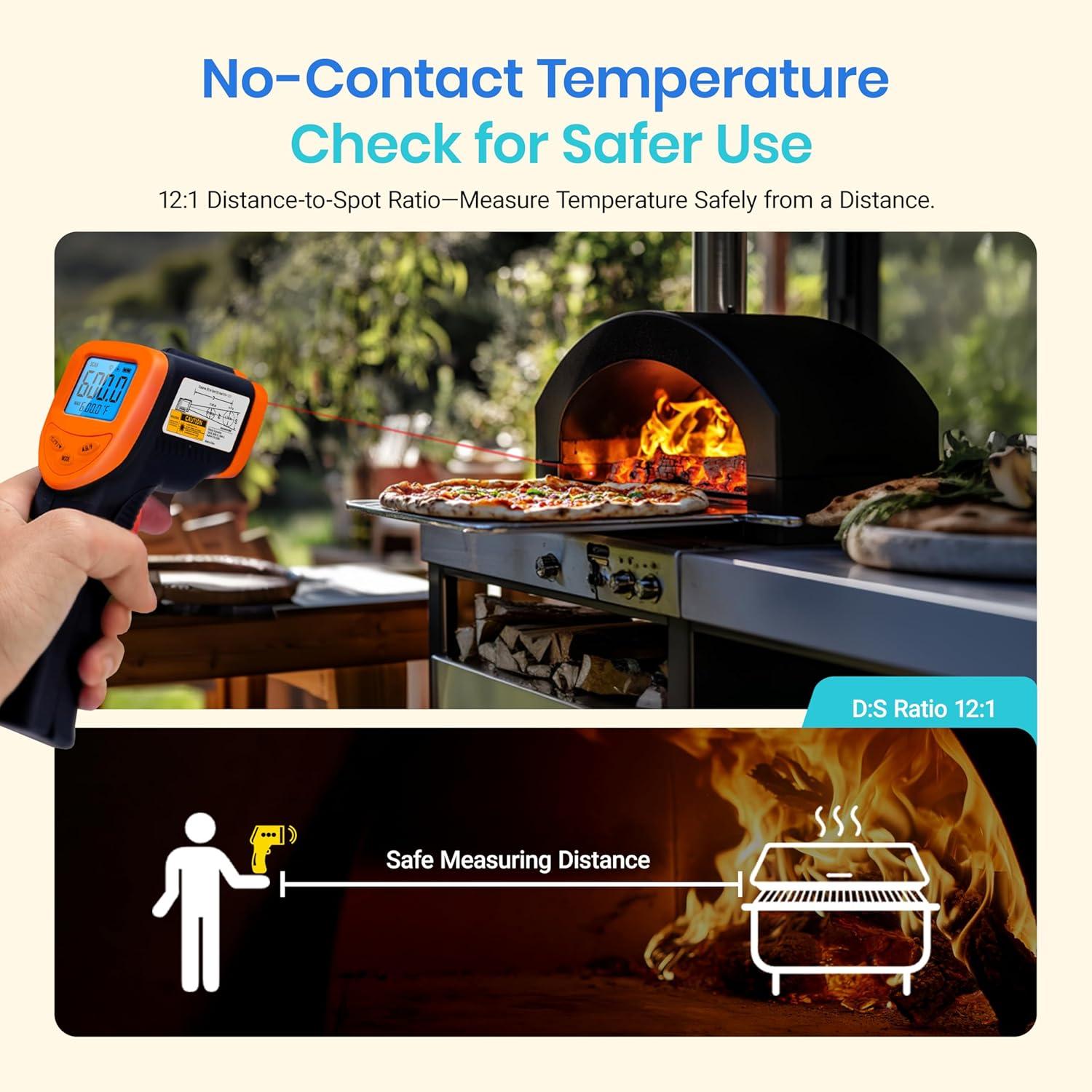 imageEtekcity Infrared Thermometer Temperature Gun 800 58 to 1382 with 161 DTS Ratio Digital Laser Temp IR Tool for Cooking Pizza Oven Griddle Fridge Engine Pool Non Contact YellowOrange