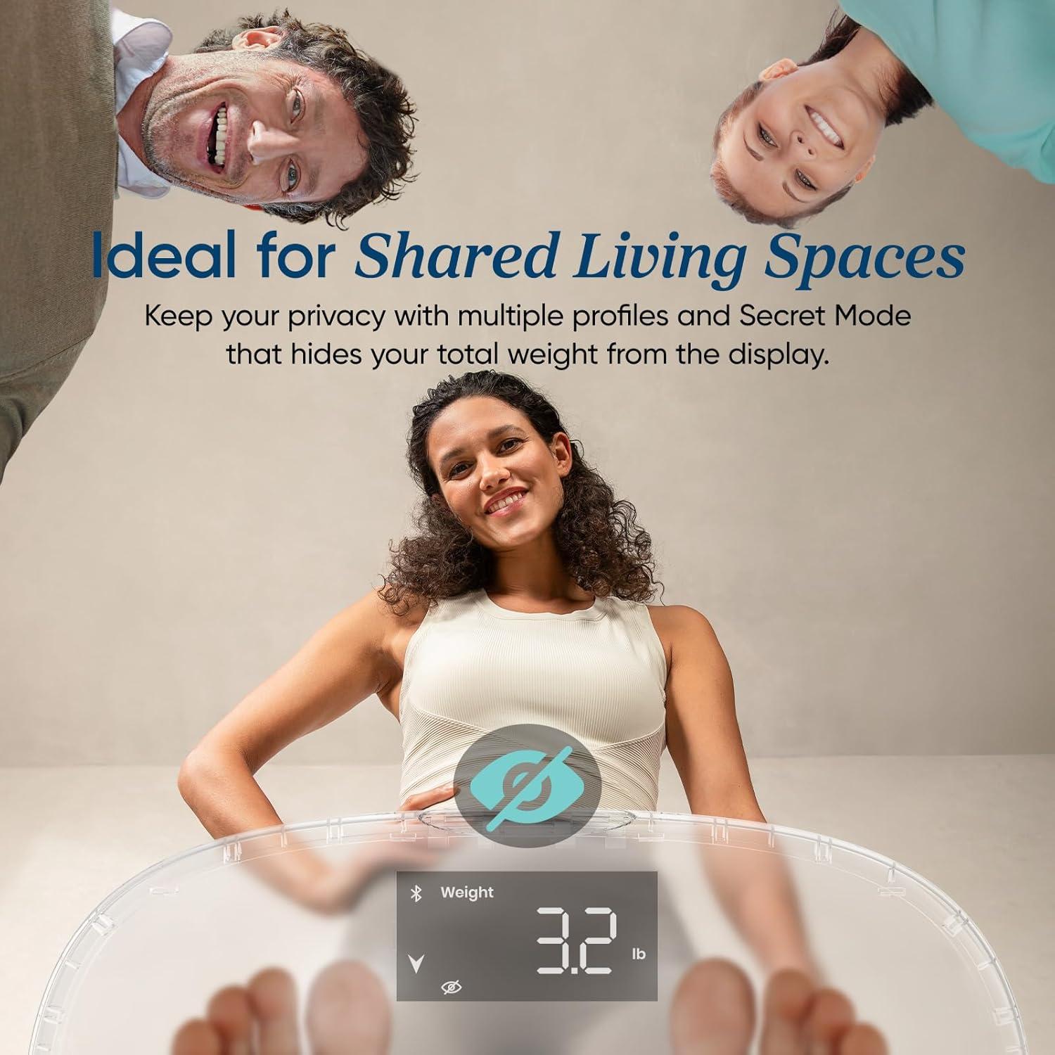 imageEtekcity Smart Scale for Body Weight Bathroom Digital Weighing Scale with BMI Body Fat Muscle Mass Accurate Bluetooth Home User Health Equipment Sync AppsRechargeable Stealth Black