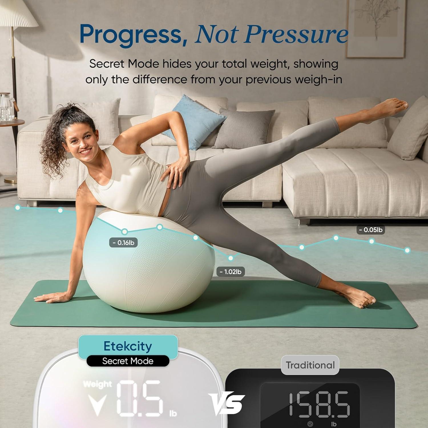 imageEtekcity Smart Scale for Body Weight Bathroom Digital Weighing Scale with BMI Body Fat Muscle Mass Accurate Bluetooth Home User Health Equipment Sync AppsRechargeable Rainbow White