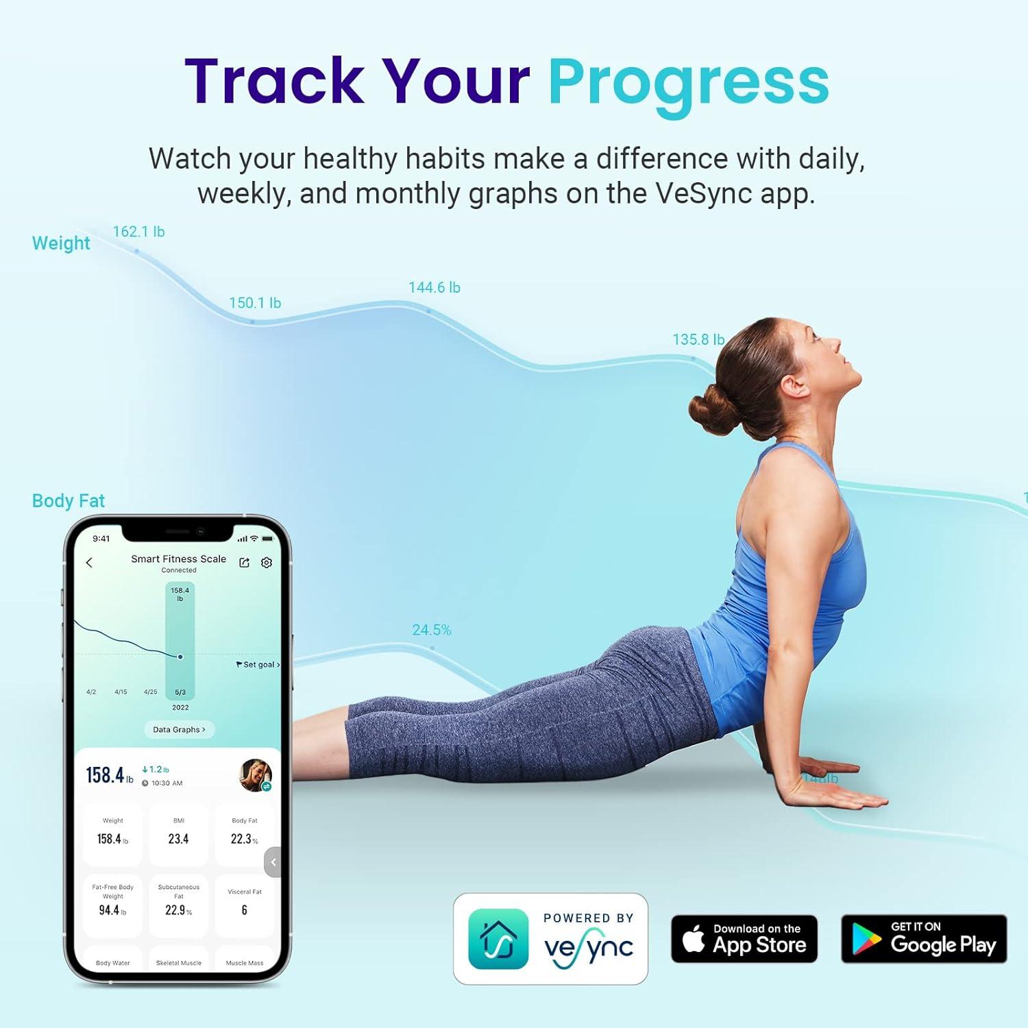 imageEtekcity Smart Scale for Body Weight Bathroom Digital Weighing Scale with BMI Body Fat Muscle Mass Accurate Bluetooth Home User Health Equipment Sync AppsBlackDeep