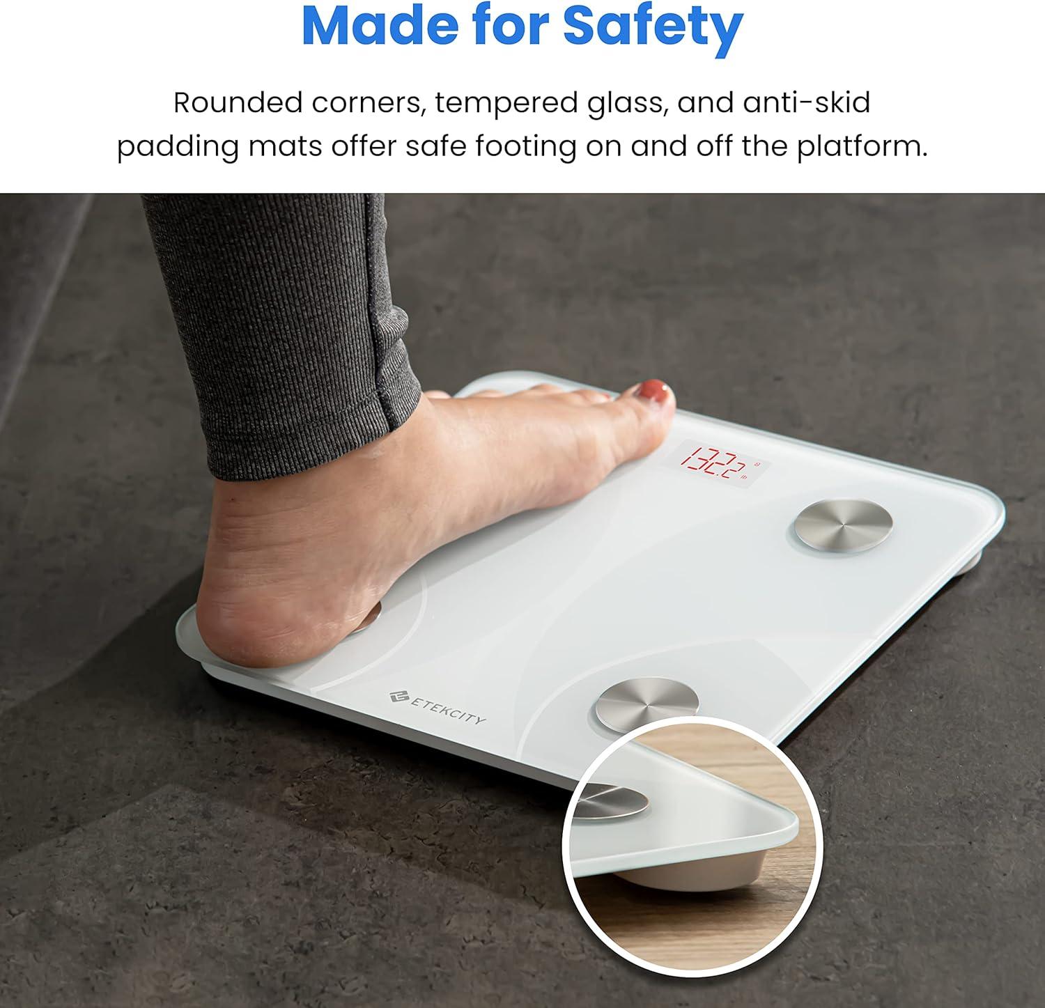 imageEtekcity Smart Scale for Body Weight Bathroom Digital Weighing Scale with BMI Body Fat Muscle Mass Accurate Bluetooth Home User Health Equipment Sync AppsWhite
