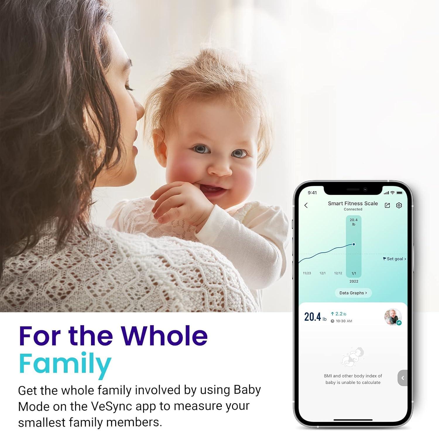 imageEtekcity Smart Scale for Body Weight Bathroom Digital Weighing Scale with BMI Body Fat Muscle Mass Accurate Bluetooth Home User Health Equipment Sync AppsSmaller Black