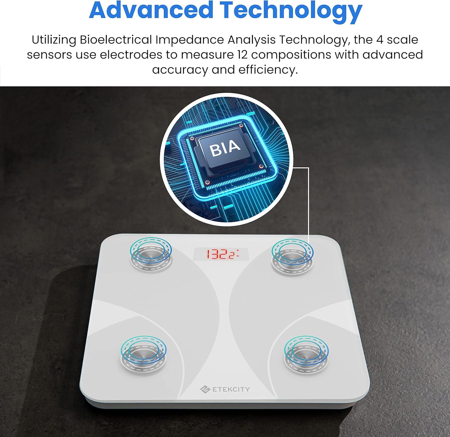 imageEtekcity Smart Scale for Body Weight Bathroom Digital Weighing Scale with BMI Body Fat Muscle Mass Accurate Bluetooth Home User Health Equipment Sync AppsWhite