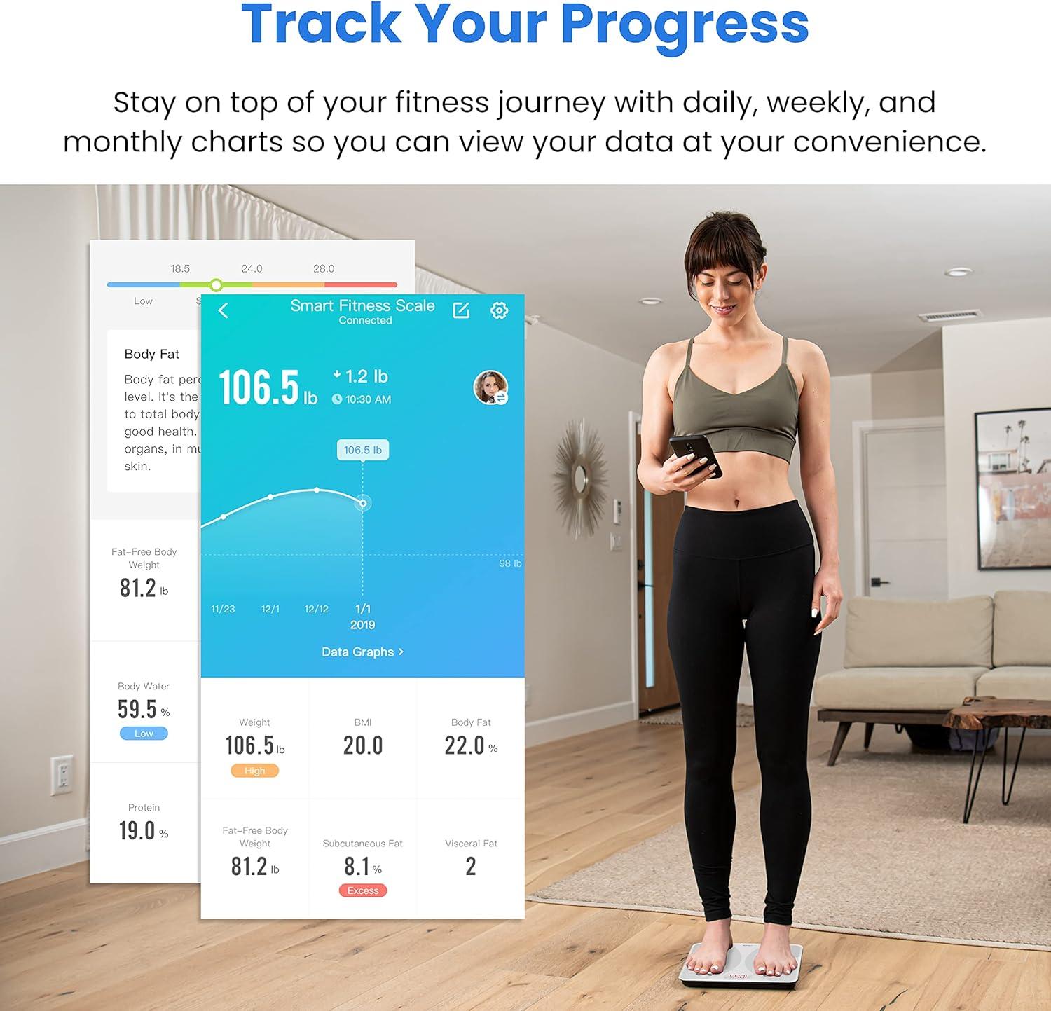 imageEtekcity Smart Scale for Body Weight Bathroom Digital Weighing Scale with BMI Body Fat Muscle Mass Accurate Bluetooth Home User Health Equipment Sync AppsWhite