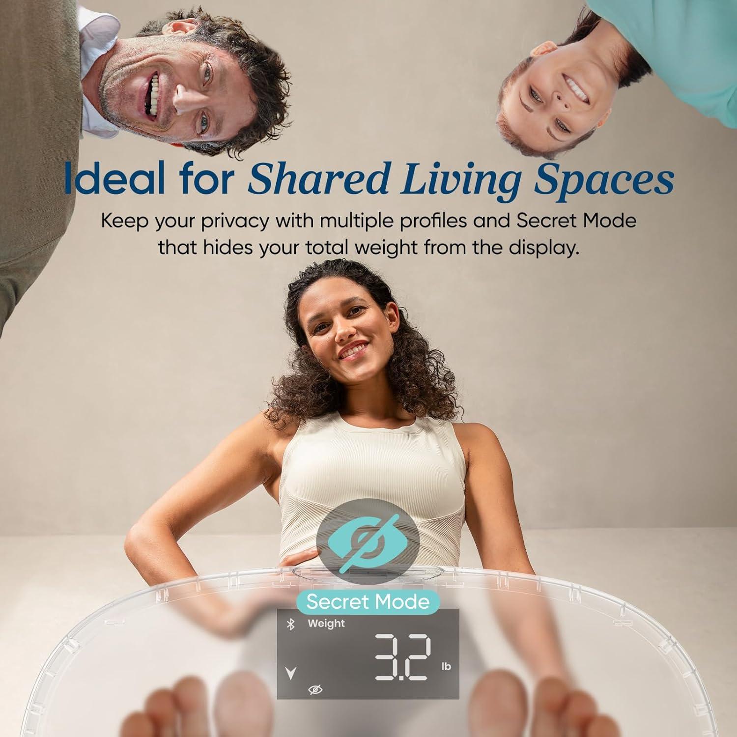 imageEtekcity Smart Scale for Body Weight Bathroom Digital Weighing Scale with BMI Body Fat Muscle Mass Accurate Bluetooth Home User Health Equipment Sync AppsRechargeable Rainbow White