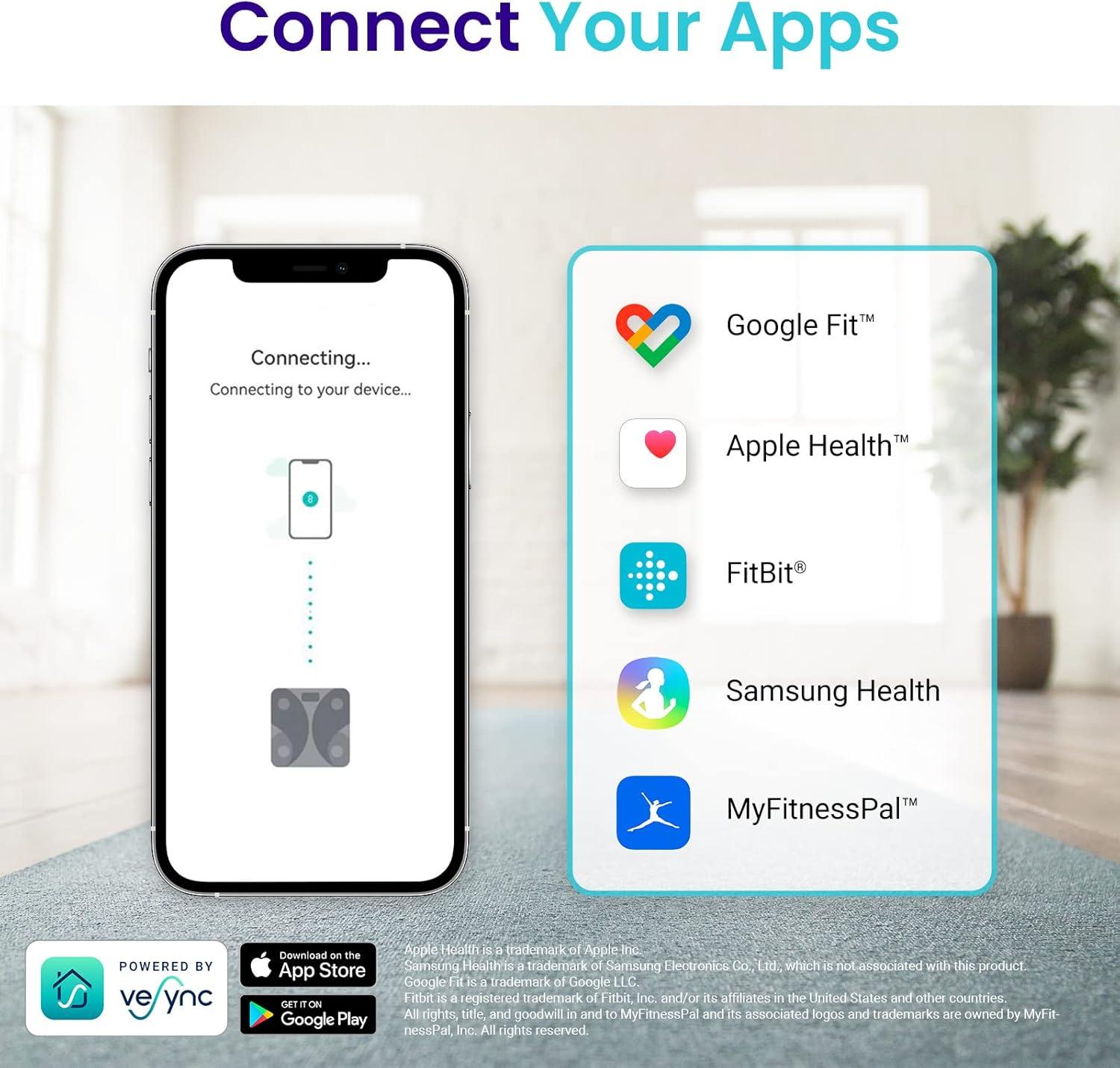 imageEtekcity Smart Scale for Body Weight Bathroom Digital Weighing Scale with BMI Body Fat Muscle Mass Accurate Bluetooth Home User Health Equipment Sync AppsSmaller Black