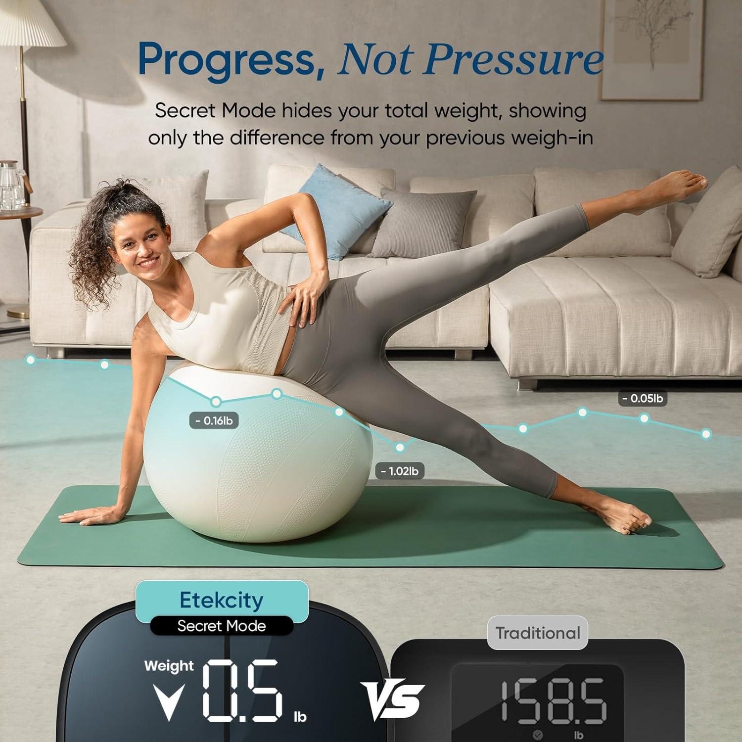 imageEtekcity Smart Scale for Body Weight Bathroom Digital Weighing Scale with BMI Body Fat Muscle Mass Accurate Bluetooth Home User Health Equipment Sync AppsRechargeable Stealth Black