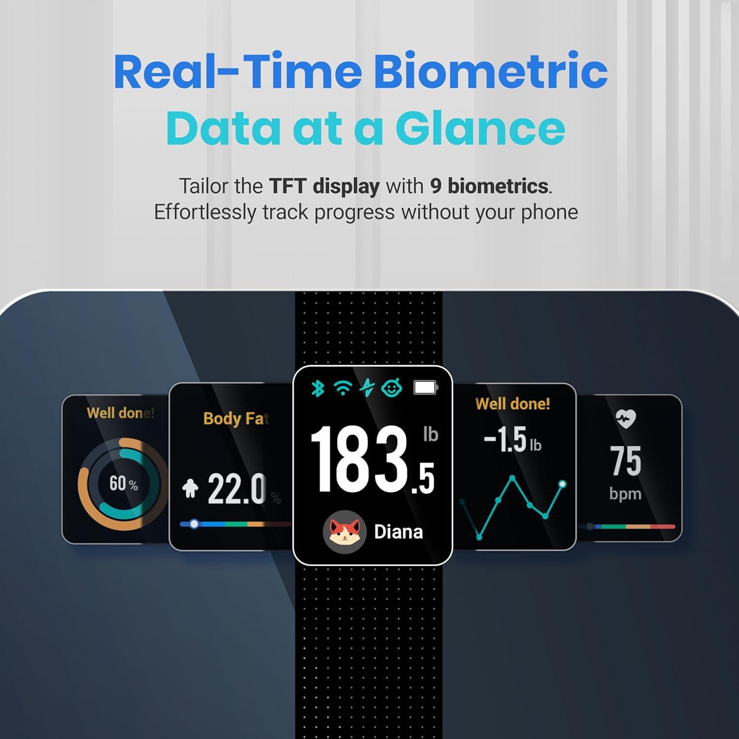 imageEtekcity Smart Scale for Body Weight Fat Digital Bathroom Weighing Machine for Accurate BMI Muscle Mass Composition Home Use Apple Health Compatible Fitness EquipmentColor ScreenBlack