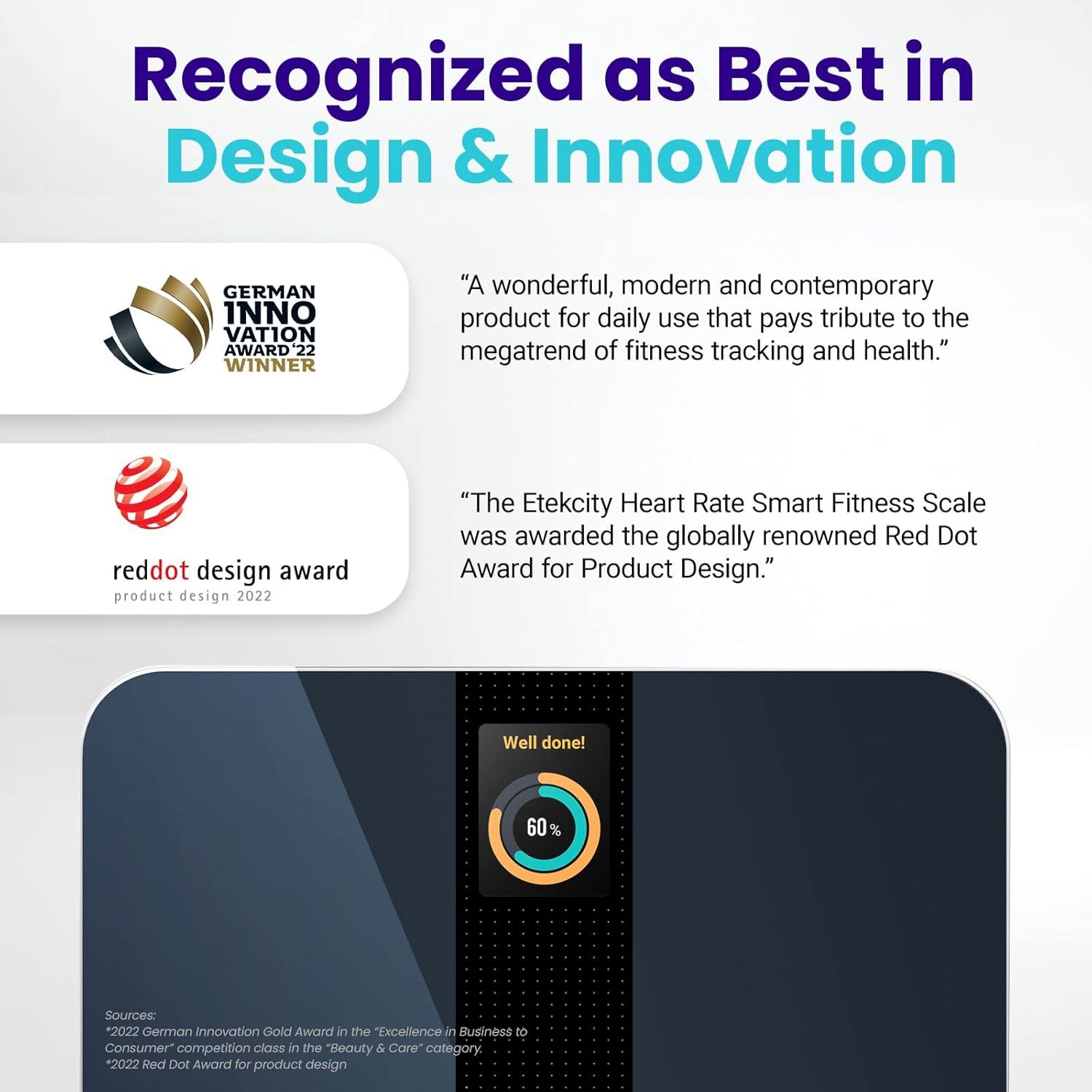 imageEtekcity Smart Scale for Body Weight Fat Digital Bathroom Weighing Machine for Accurate BMI Muscle Mass Composition Home Use Apple Health Compatible Fitness EquipmentColor ScreenBlack