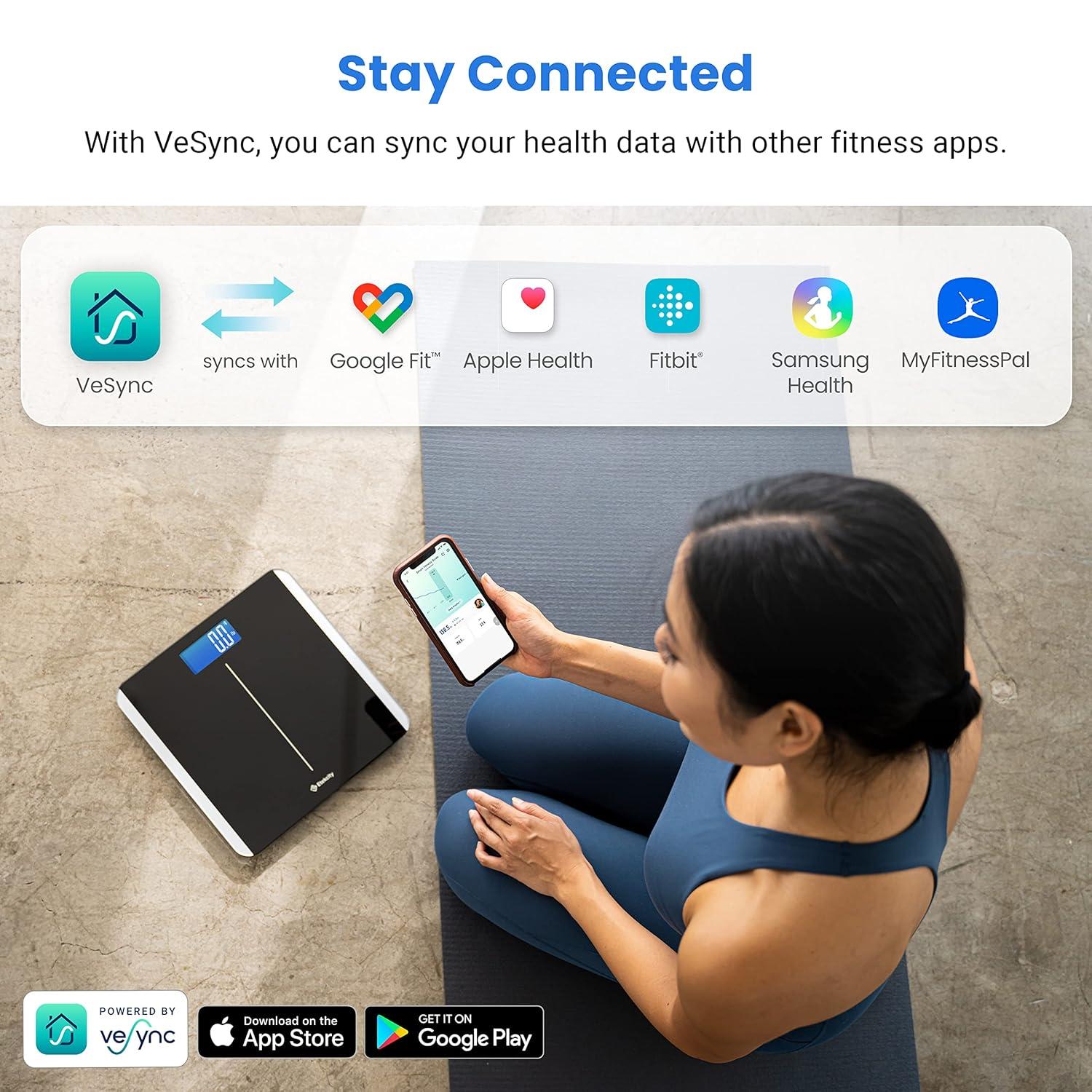 imageEtekcity Smart Scale for Body Weight Fat Digital Bathroom Weighing Machine for Accurate BMI Muscle Mass Composition Home Use Apple Health Compatible Fitness EquipmentBluetoothBlack